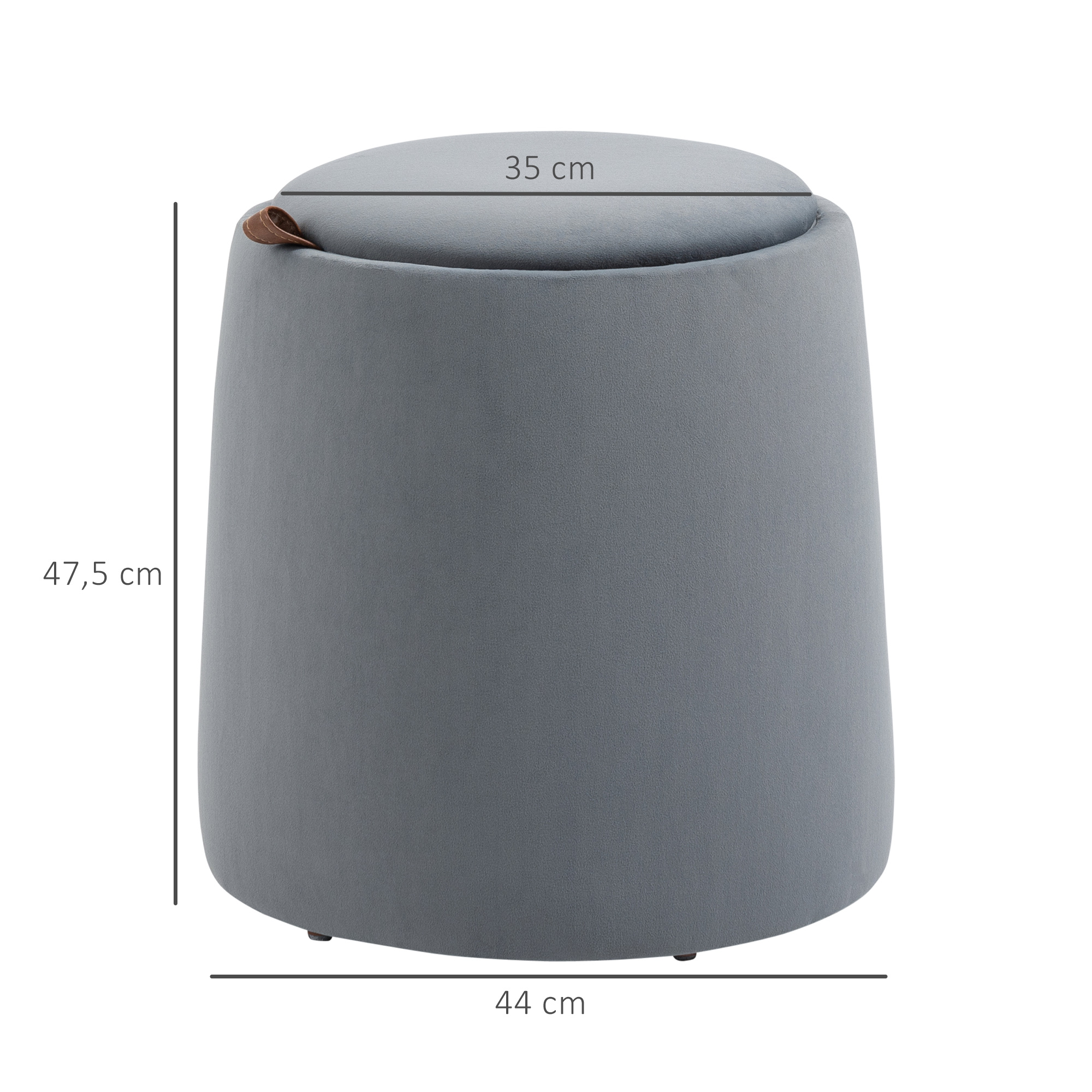 2-in-1 Hocker in Samtoptik inklusive Stauraum und abnehmbaren Deckel Ø44 cm x 47,5 cm Grau