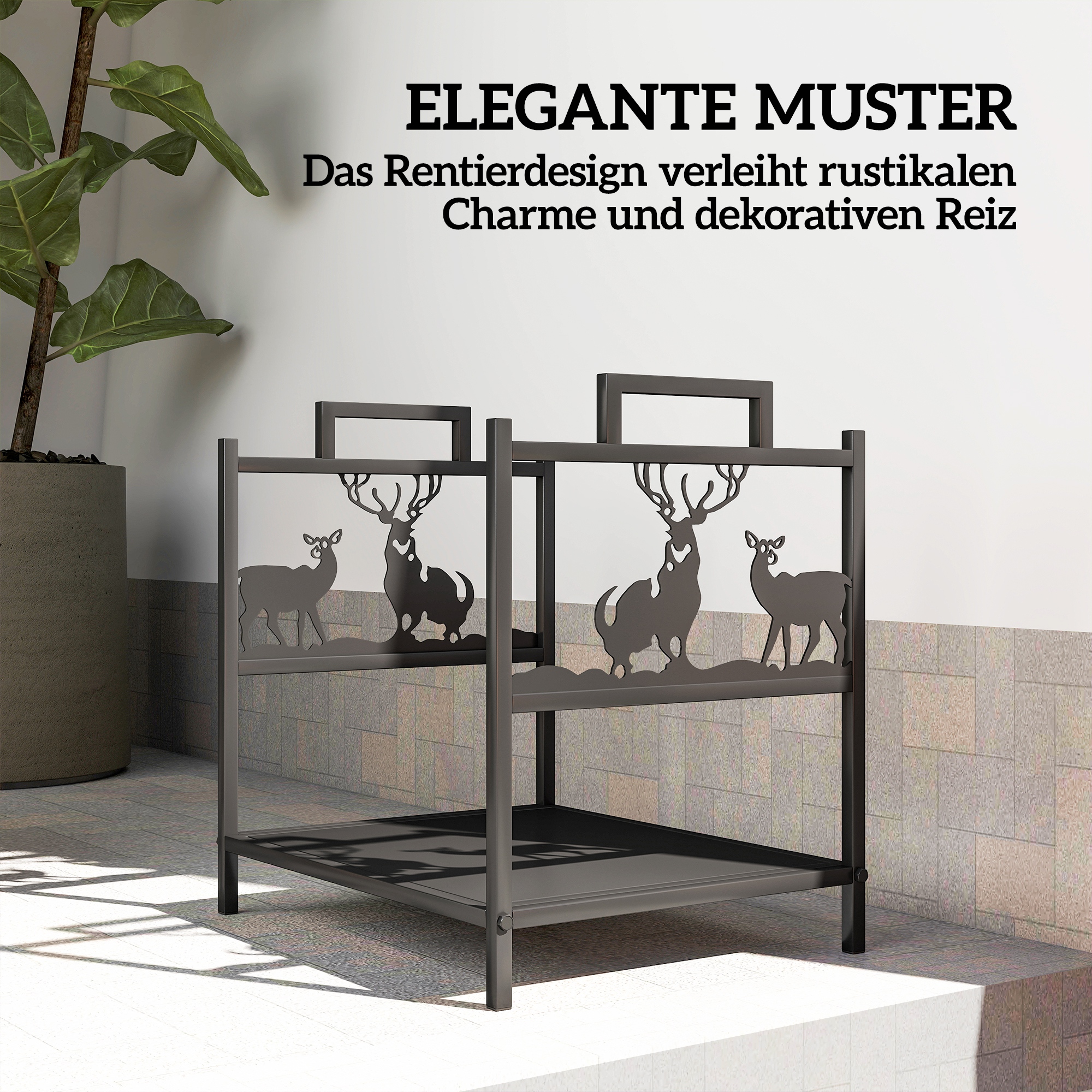 Kaminholzregal für innen 42,5 x 33,5 x 43 cm Brennholzregal für Kamin Ofen aus Metall Schwarz