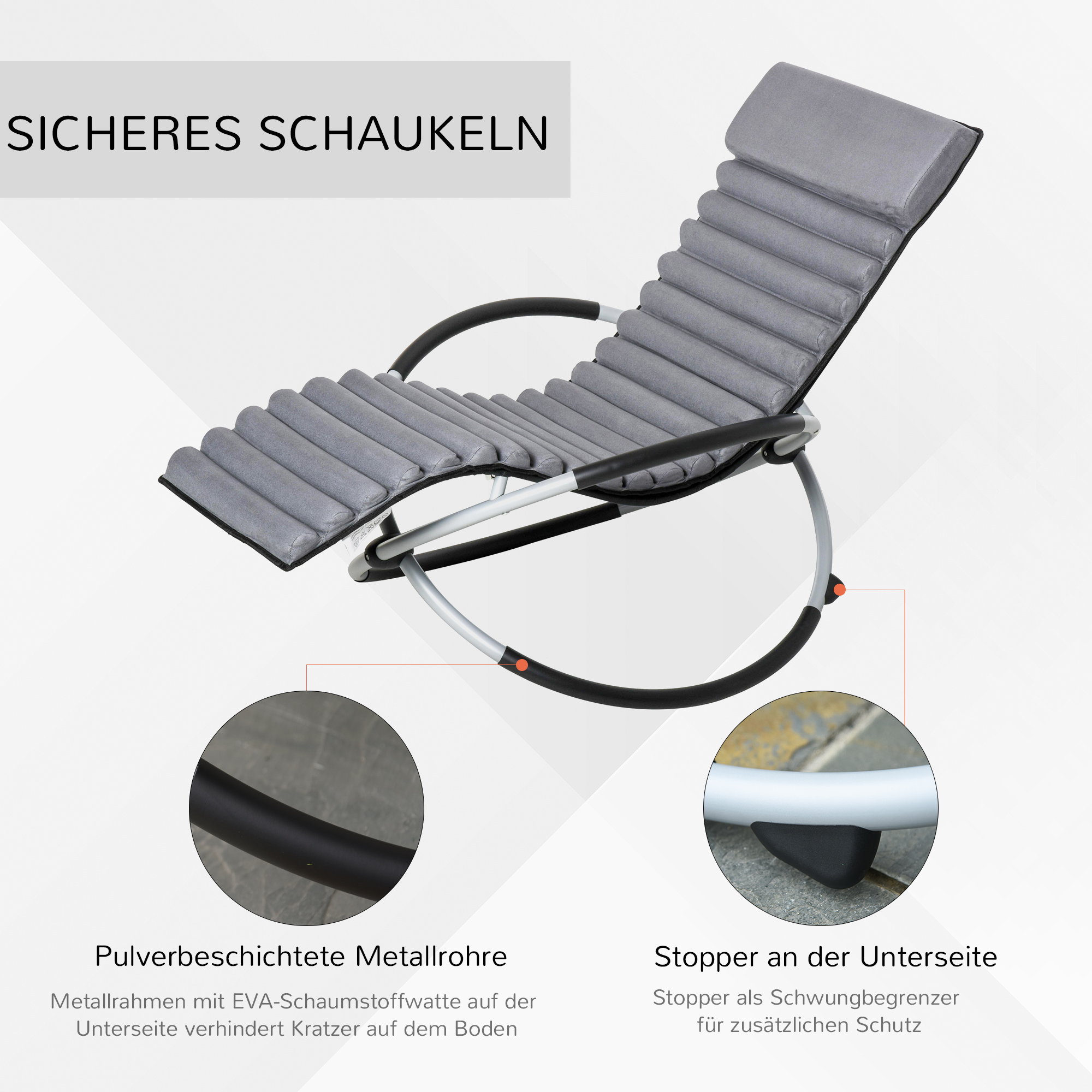 Schaukelstuhl ergonomischer 2 In 1 Schwingsessel Gartenstuh Schaukelliege Metall Texteline kugelförmig Dunkelgrau 145 x 74 x 86 cm