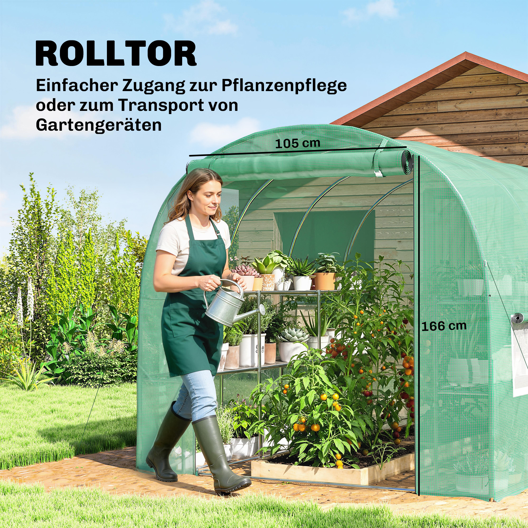 Gewächshaus ca. 2,7 x 2 x 2 m Foliengewächshaus mit Regalen Rollbar Reißverschlusstür 6 Netzfenster Stützstangen