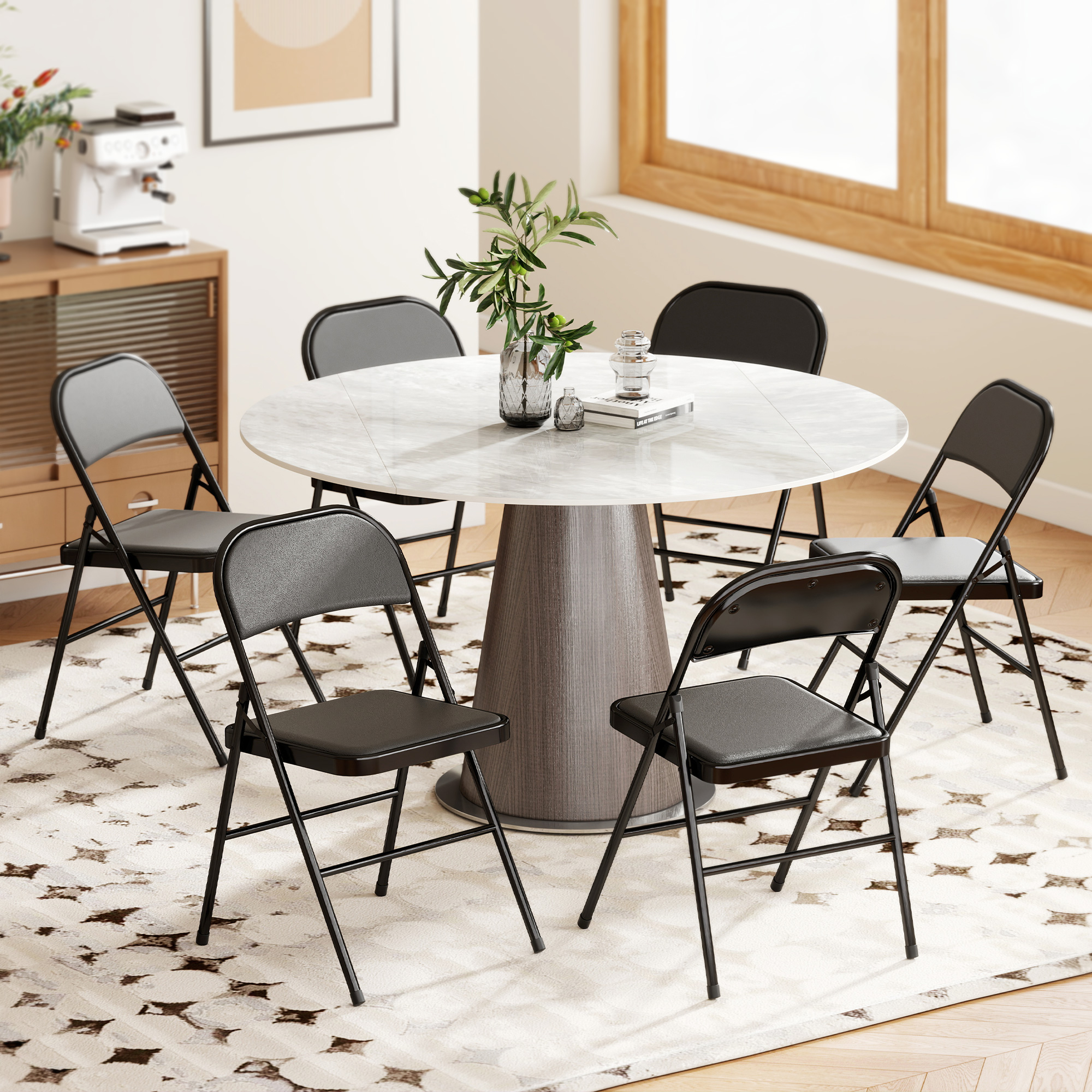 2er-Set Klappstühle, tragbare Bürostühle, Stahlbeine, Faltstuhl für Büro, Empfang, Wartezimmer, Kunstleder, Schwarz