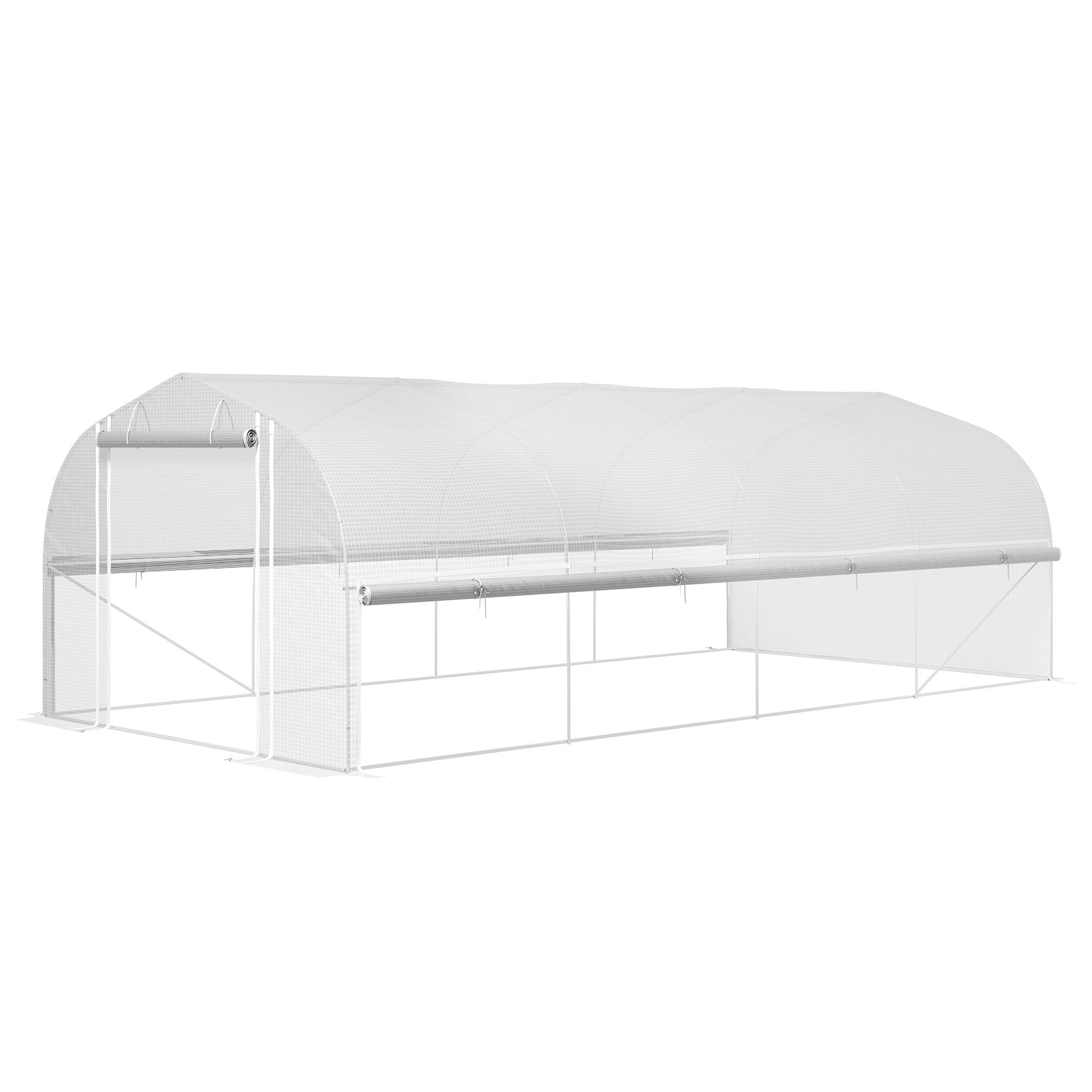 6x3x2 m Gewächshaus, begehbar, 8 Fenster, Tür, Fliegennetze, Metallgestell, Weiß