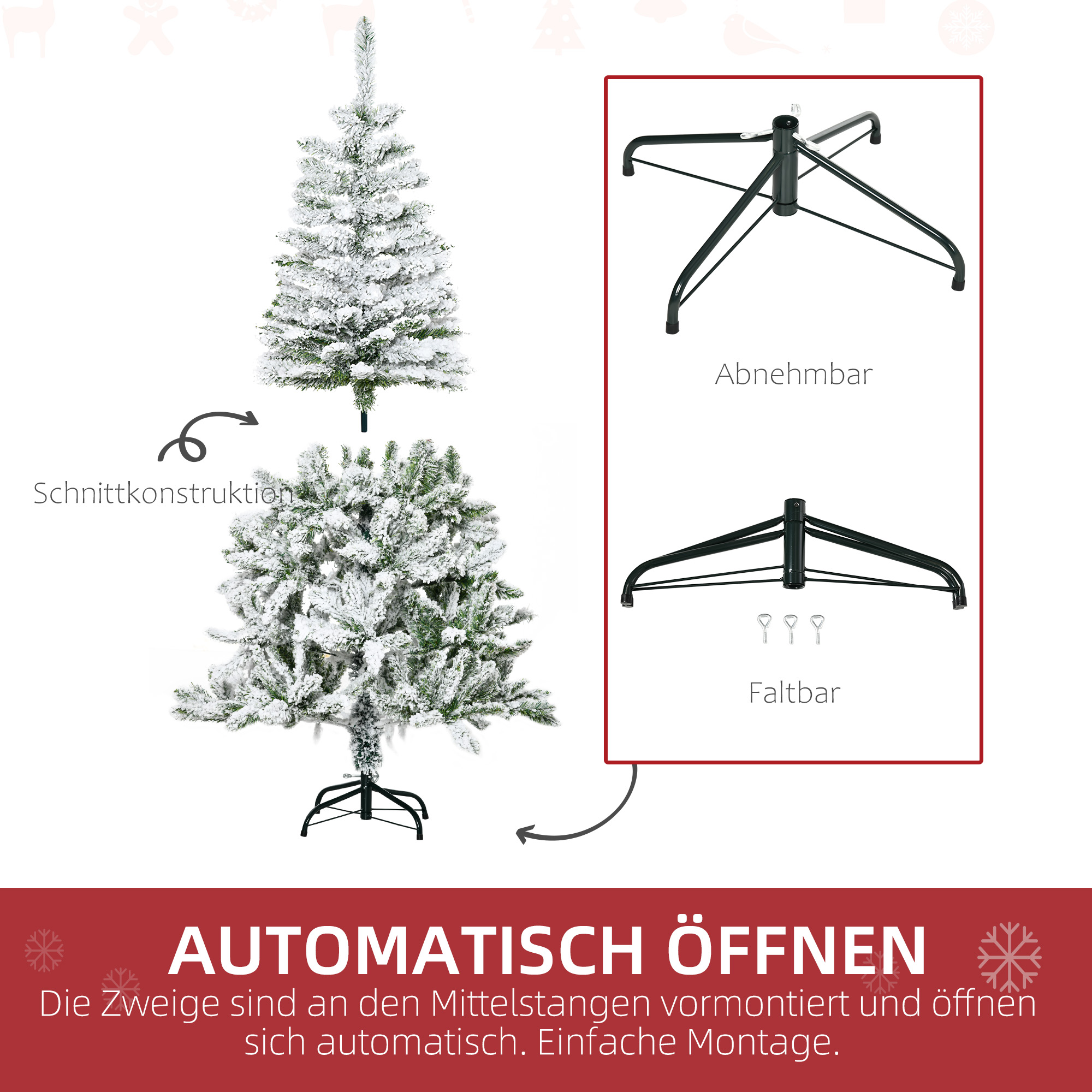 Künstlicher Weihnachtsbaum, Schnee-Effekt, flammenhemmend, Scharnierkonstruktion, Grün/Weiß