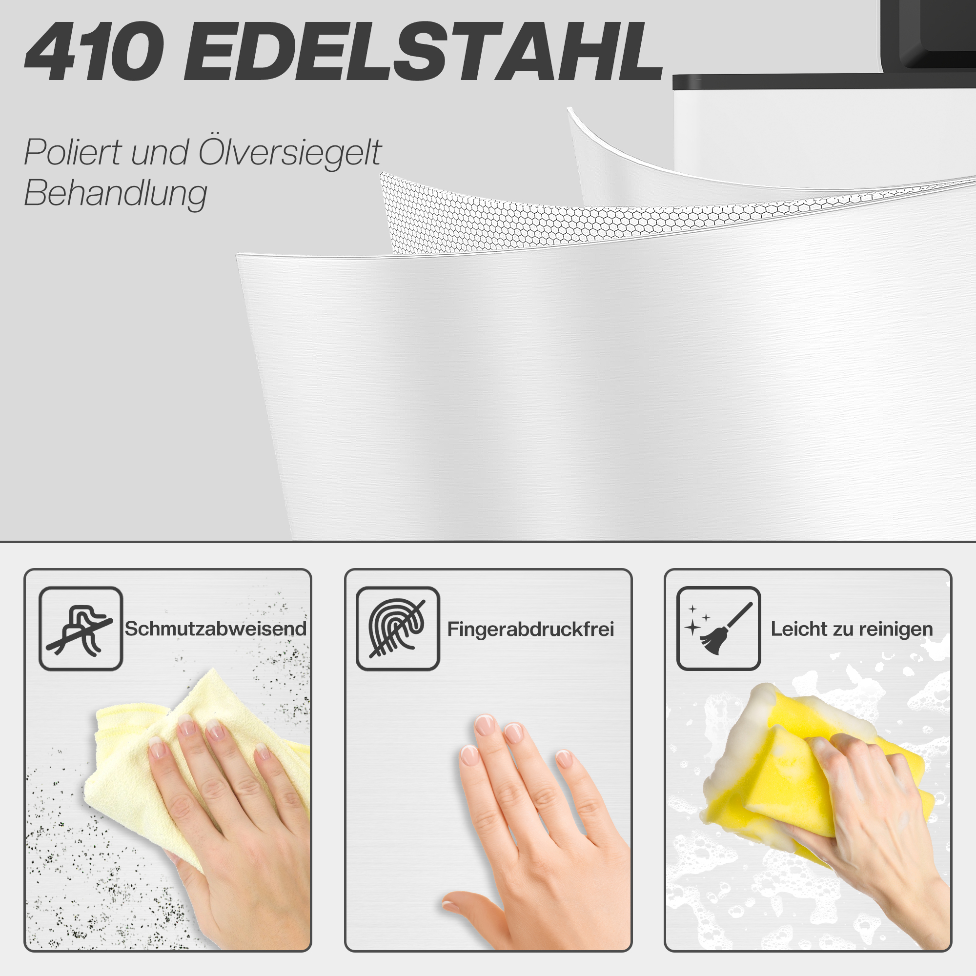 Mülleimer 20l, Soft-Close-Deckel, Deodorant-Fach, Fingerabdrucksicher, Edelstahl, Weiß