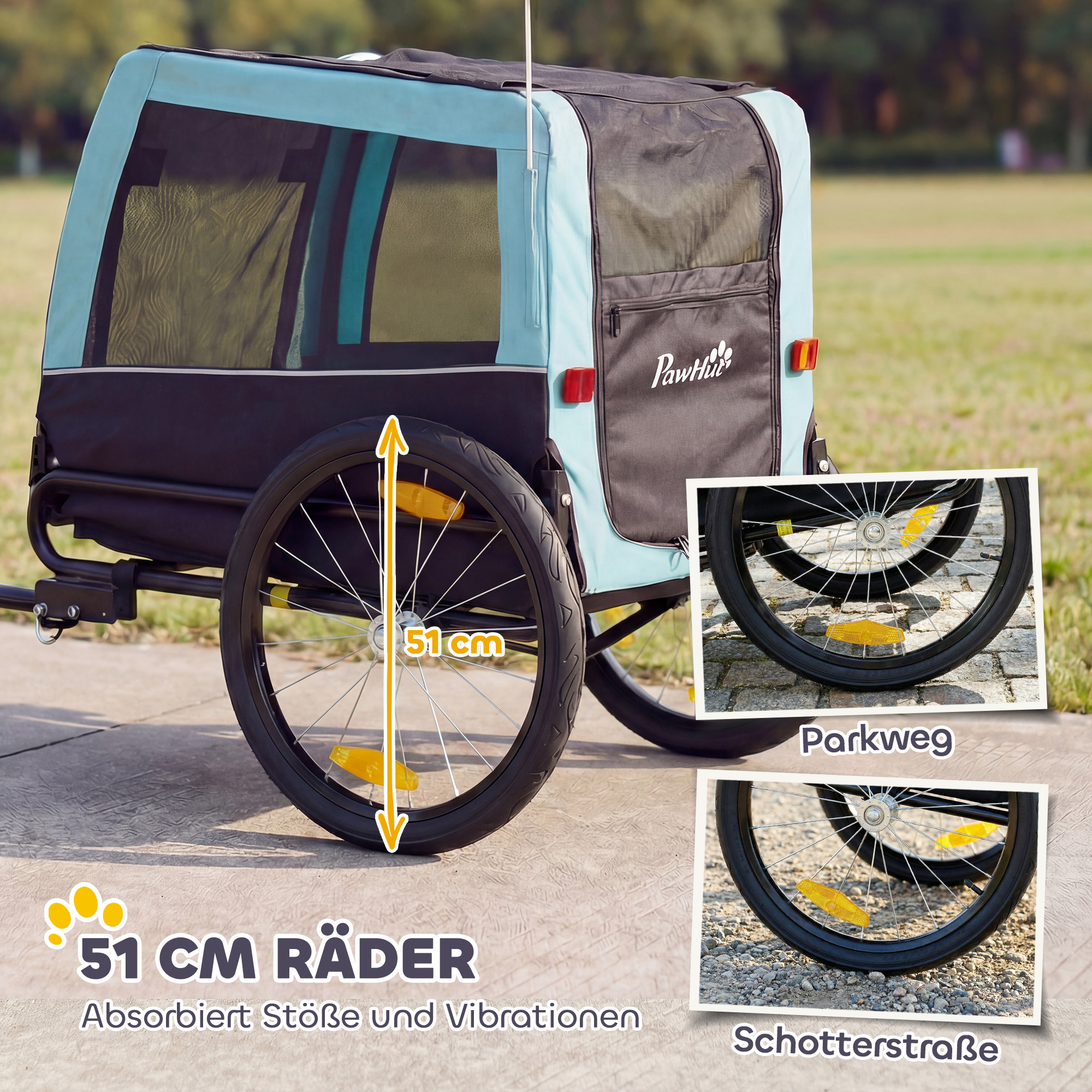 Faltbarer Fahrradanhänger mit Sicherheitsreflektoren, Leine, für Mittelgroße Hunde bis 20 kg 143 x 70 x 90 cm Hellblau