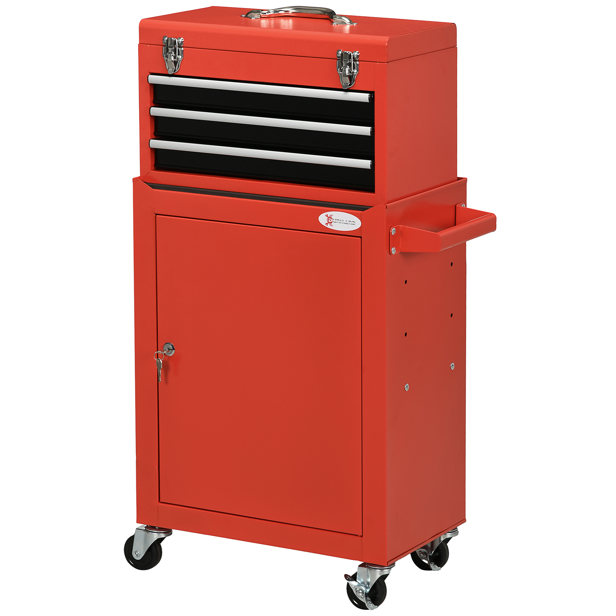 2-in-1 Werkzeugwagen, mobil, 3 Schubladen, Werkzeugtafel, Stahlgehäuse, 46L x 28B x 94H cm, Rot