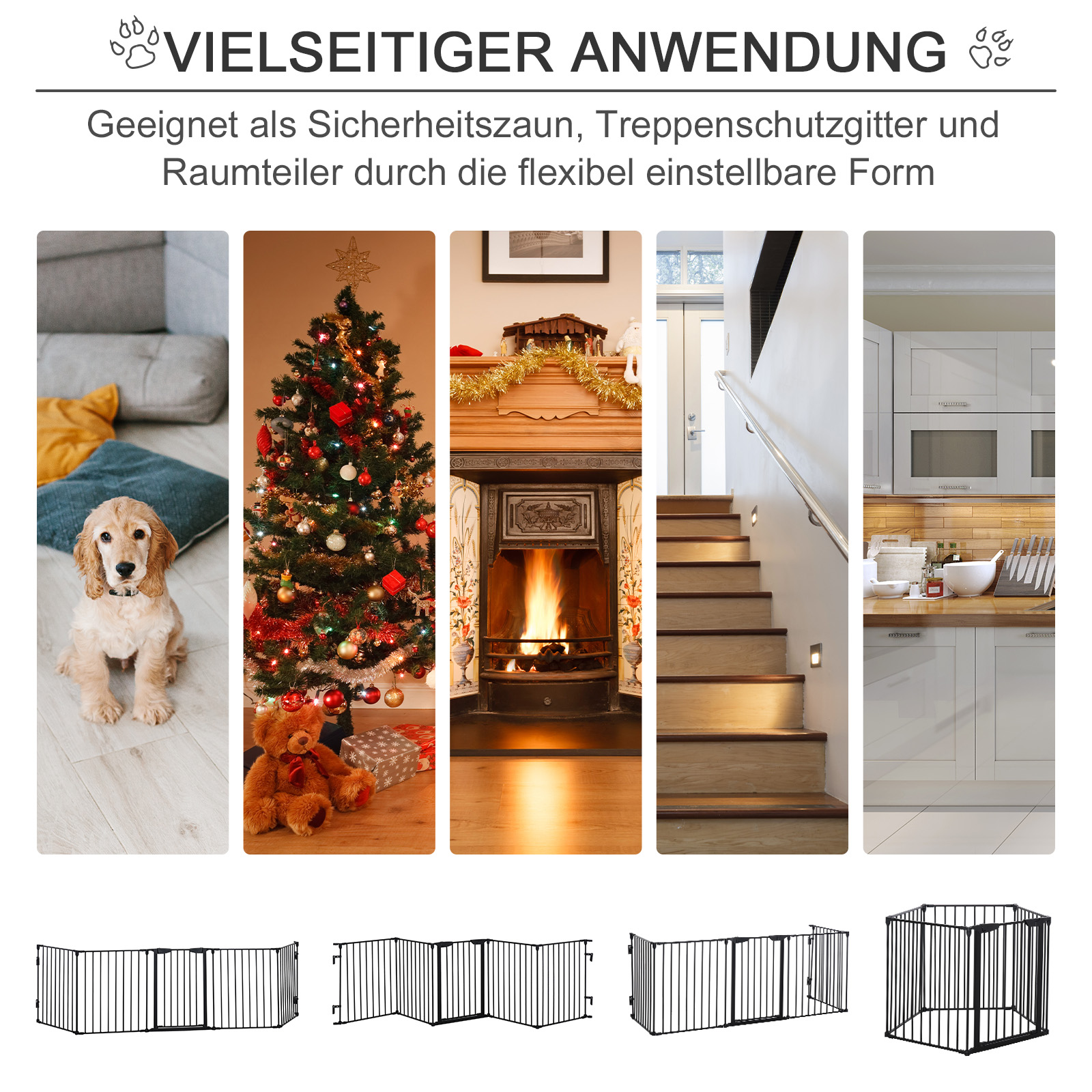 2-in-1 Absperrgitter, Haustier-Laufstall, Sicherheitstor, faltbar, Metall, 300 x 3 x 74,5 cm, Schwarz