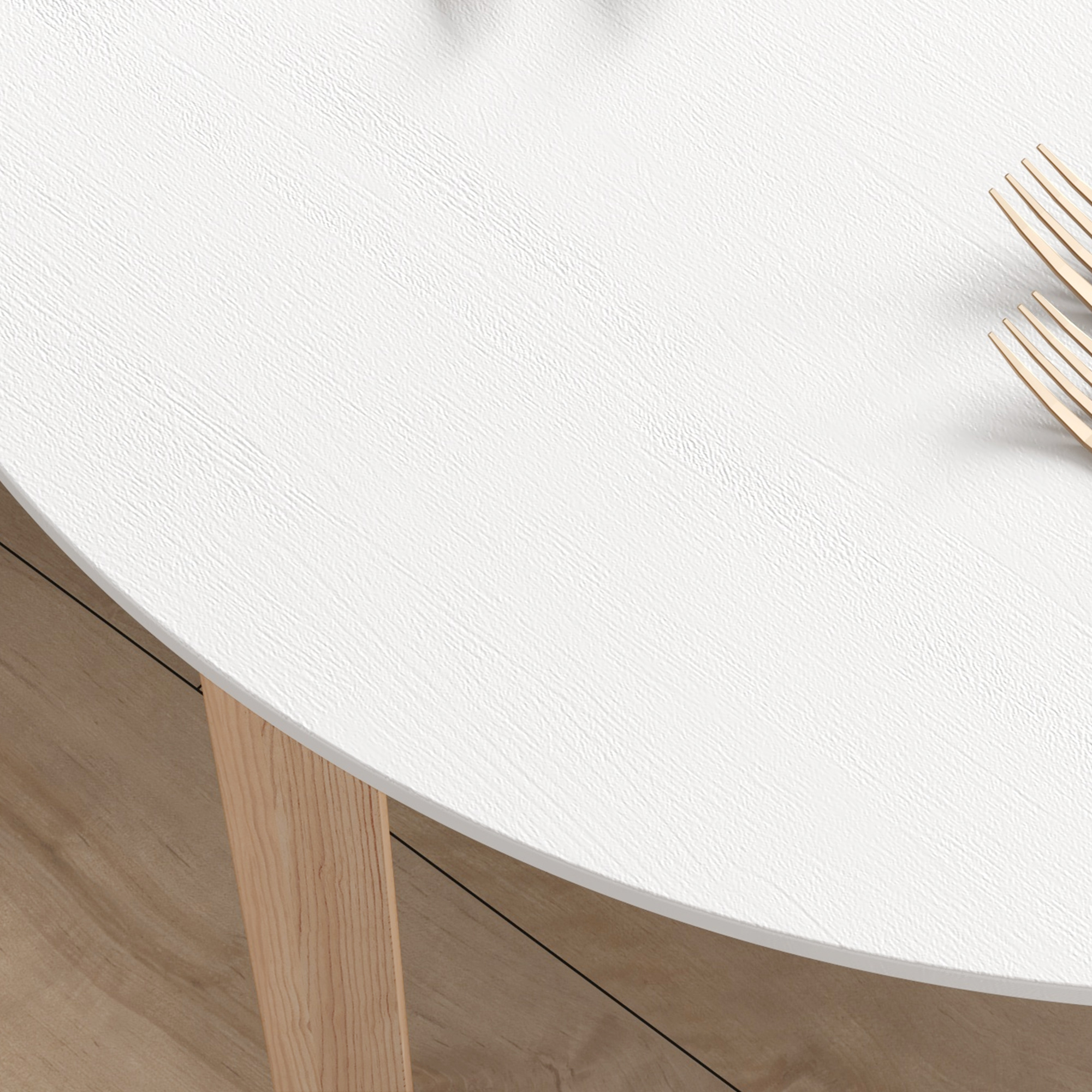 Esstisch Küchentisch runder Tisch, Skandi-Design, 75 cm x 75 cm x 76 cm, Weiß + Natur
