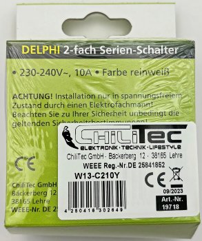DELPHI Serien-Schalter 2-fach / 250V~/ 10A, inkl. Rahmen, UP, weiß
