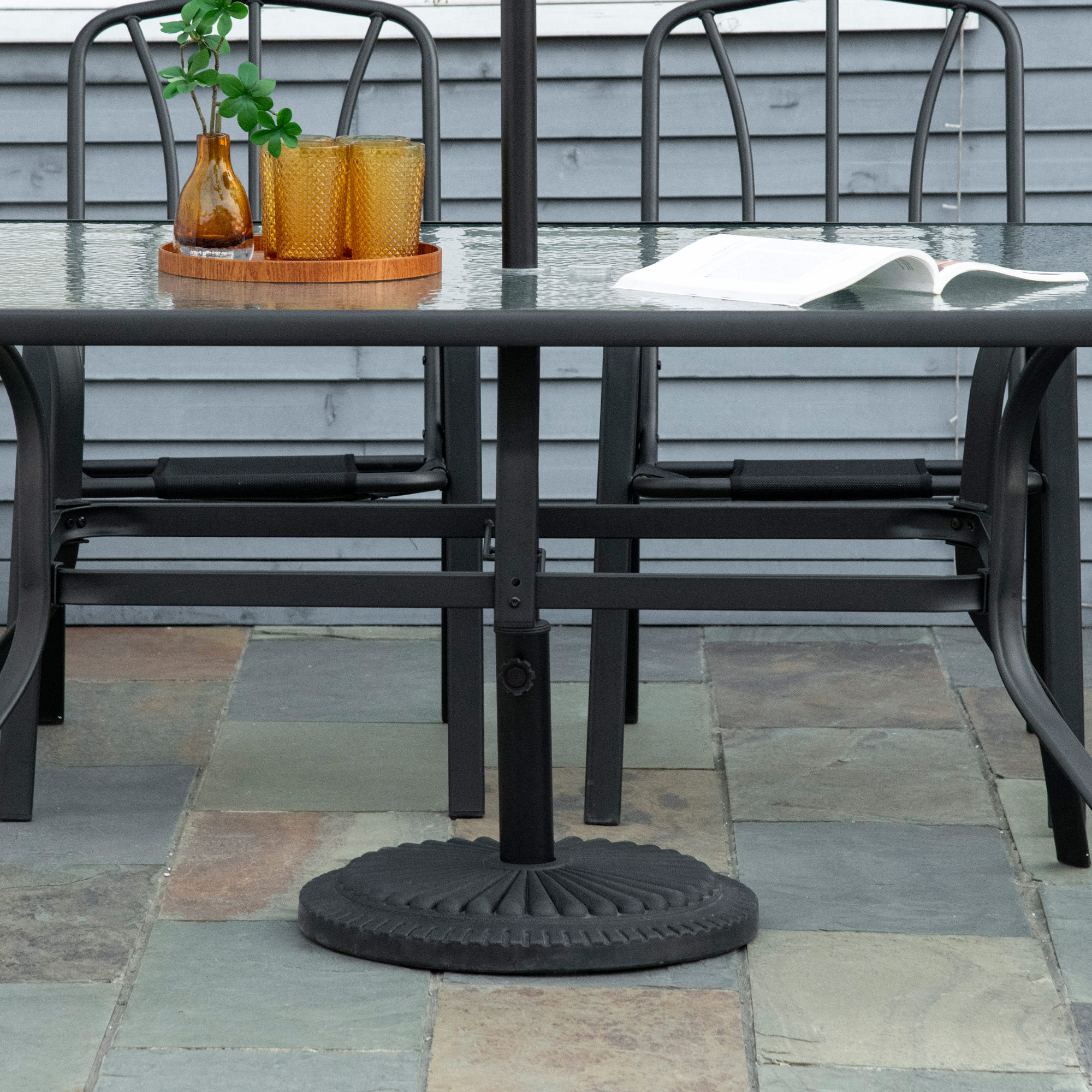 Sonnenschirmständer 14  kg Schirmständer Rund Schirmhalter, Ständer Schirmgewicht für Sonnenschirm 35-48mm Rohrdurchmesser, für Balkon, Terasse, Garten, Schwarz