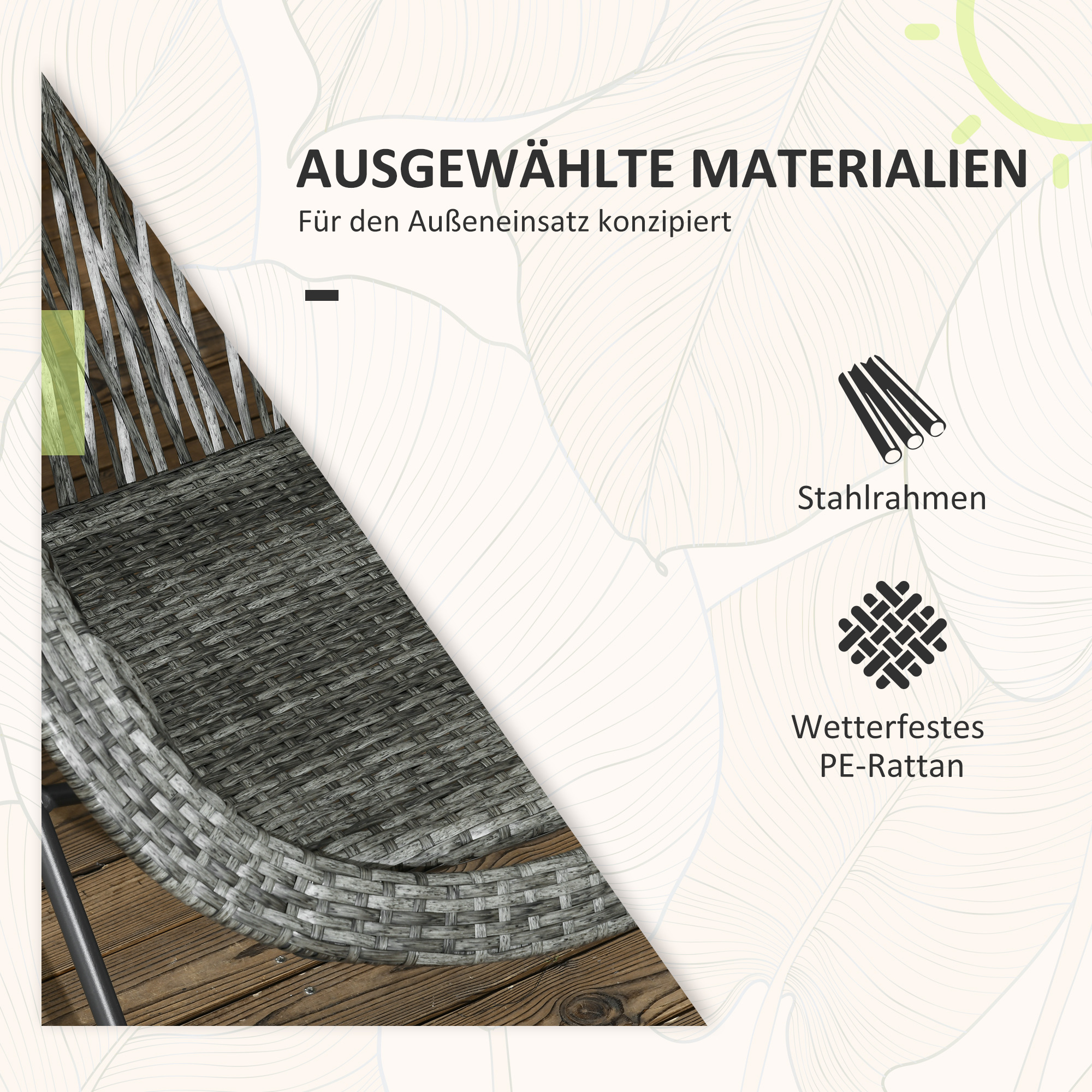 Gartenmöbel-Set, 3-teilig, Rattanoptik, 2 Stühle, 1 Tisch, klappbar, Grau