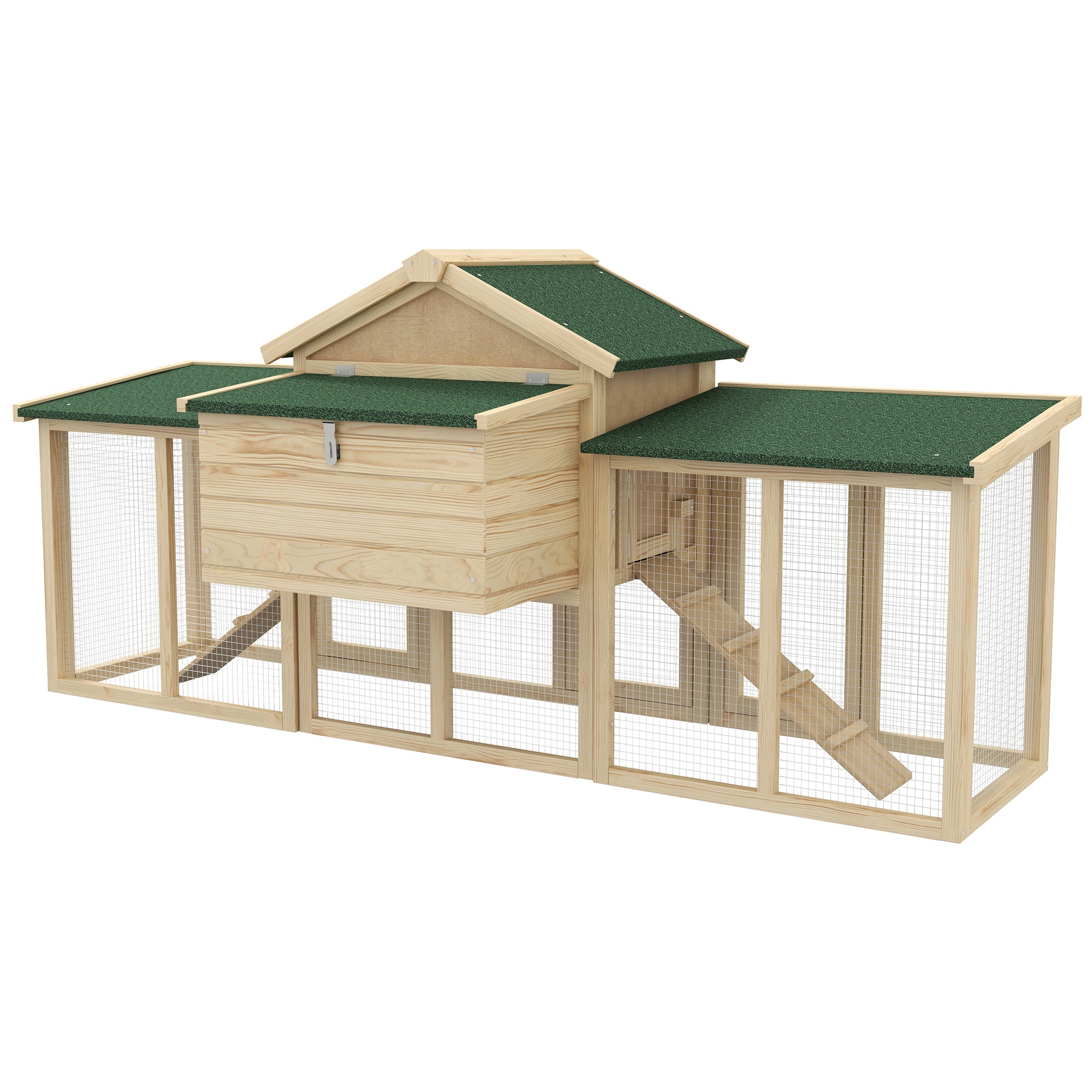Hühnerstall mit Freigehege, inkl. Nistkasten, Rampe und Bodenwanne Tannenholz Naturholz