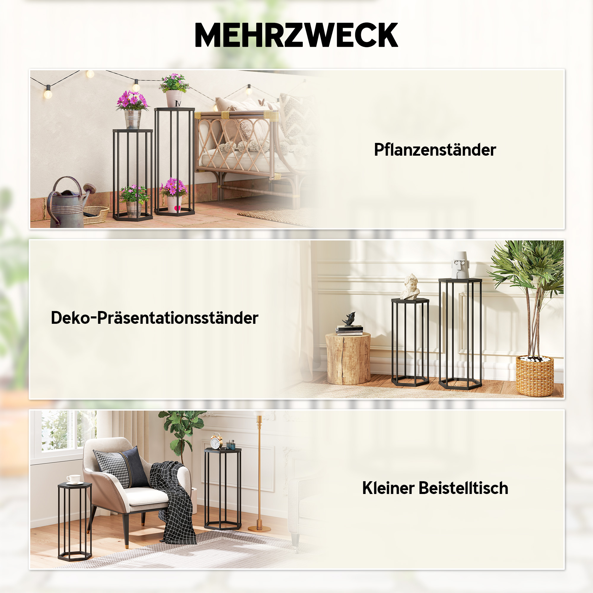 2er-Set Pflanzständer für Innen- und Außenbereich, Hexagonale Metall-Blumentopfhalter für Garten, Terrasse, Balkon