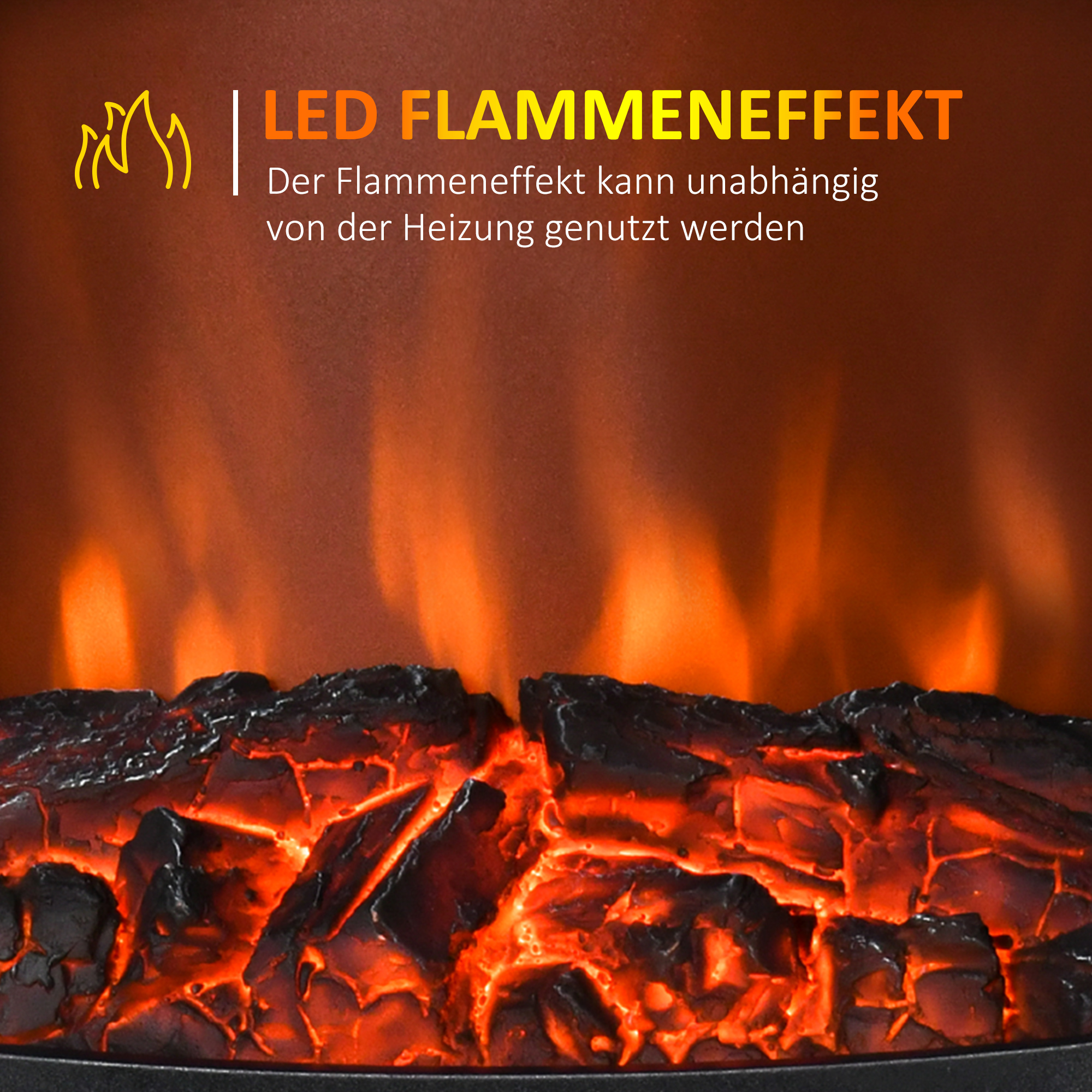 Elektrokamin mit Heizung, 1800 W elektrischer Kamin mit LED Flammeneffekt