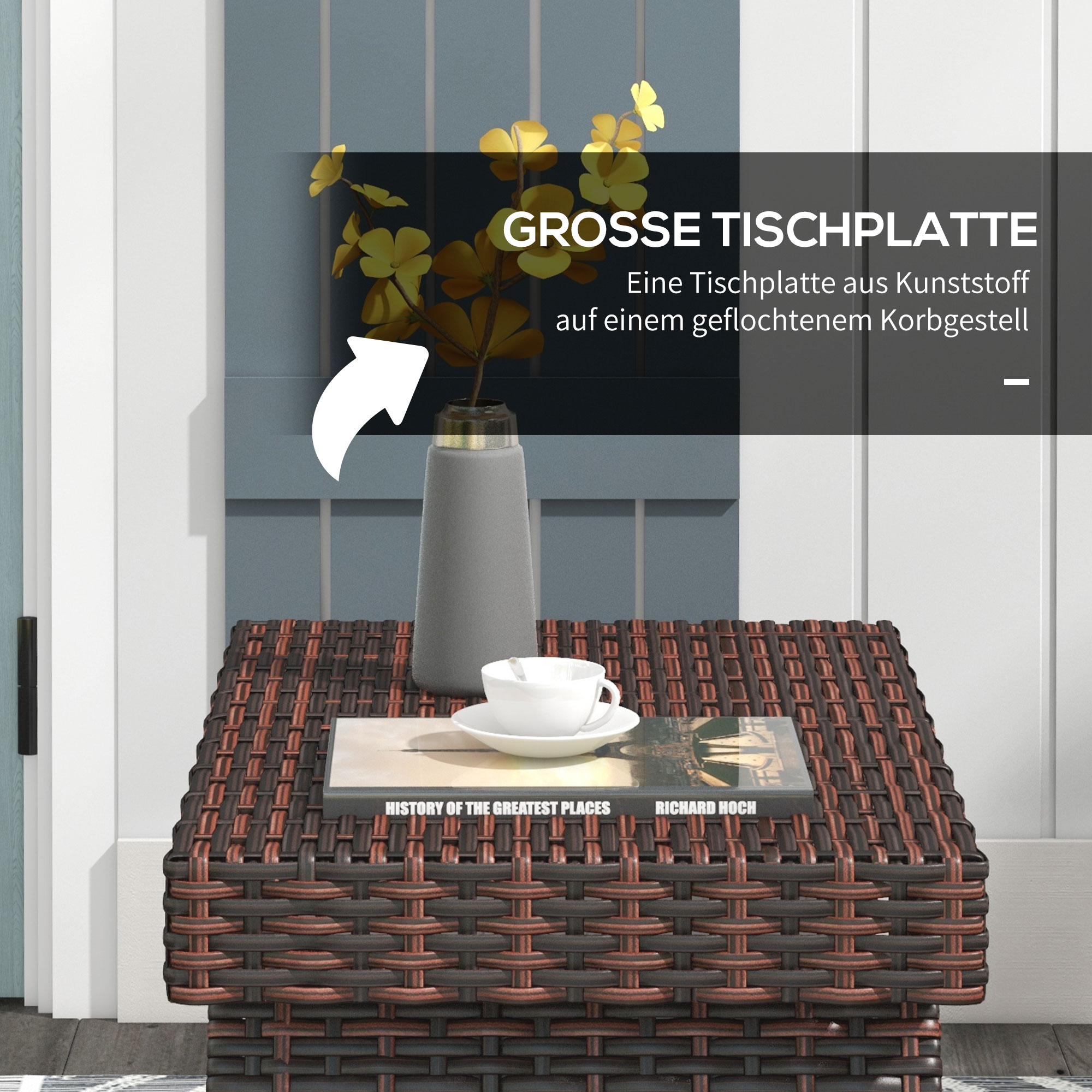 Gartentisch Outdoor-Couchtisch Outdoor-Beistelltisch, PE-Rattan, wetterbeständig, 60 cm x 41 cm x 41 cm,  Braun