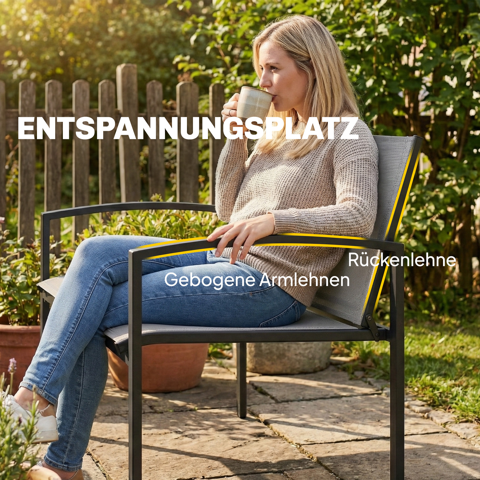 Gartenbank 2-Sitzer wetterfest Metall Outdoor Sitzbank mit atmungsaktivem Sitz gebogen Armlehnen 112 x 66 x 80 cm Grau