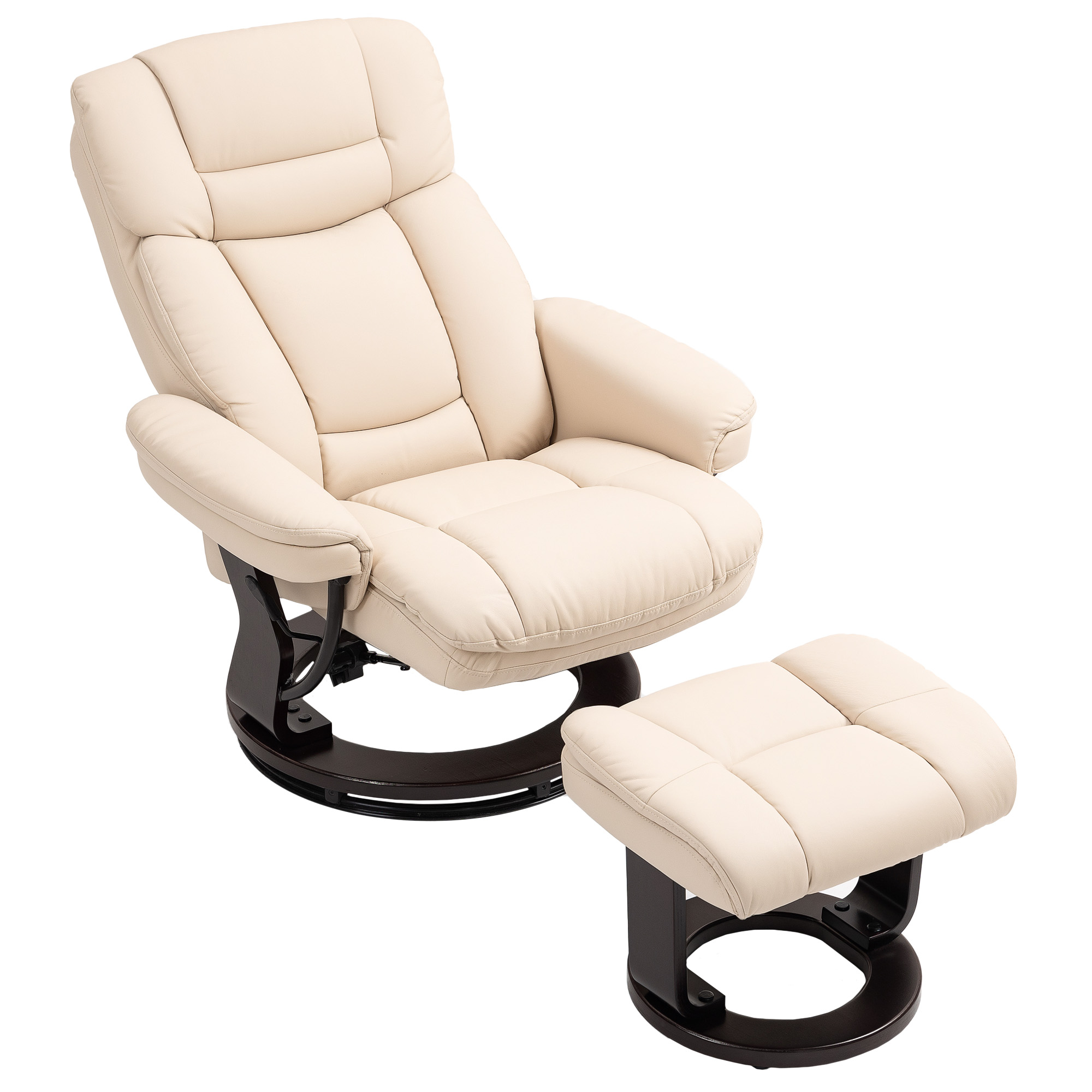 Relaxsessel mit Fußhocker, Verstellbarer Sessel, Kunstleder-Bezug, Polstersessel mit klappbarer Rückenlehne, Cremeweiß