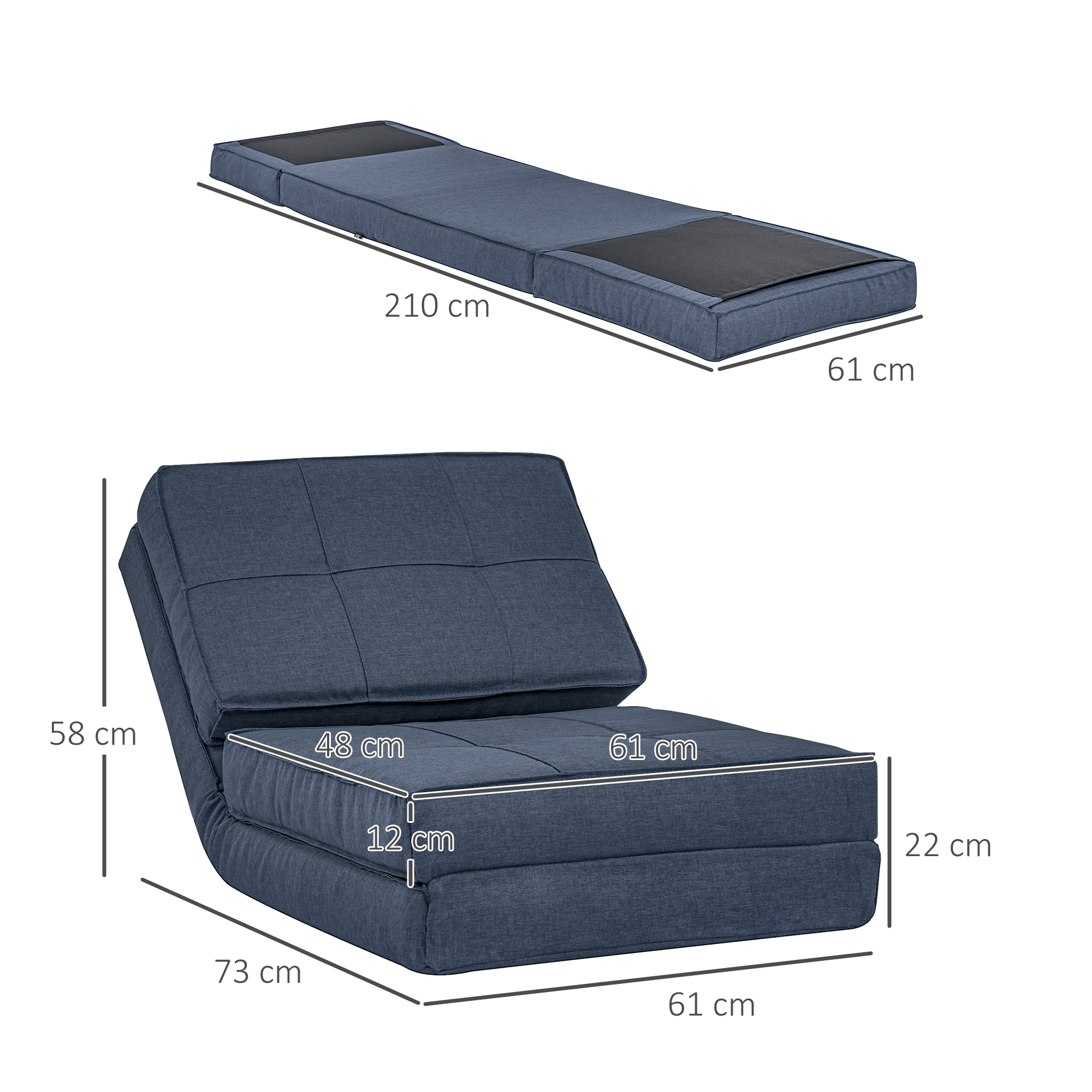 Bodensofa klappbar Schlafsessel Bodenstuhl 5-stuhfig verstellbar Klappsessel Schlafsofa Sofabett Einzelsofa Blau 61 x 73 x 58 cm