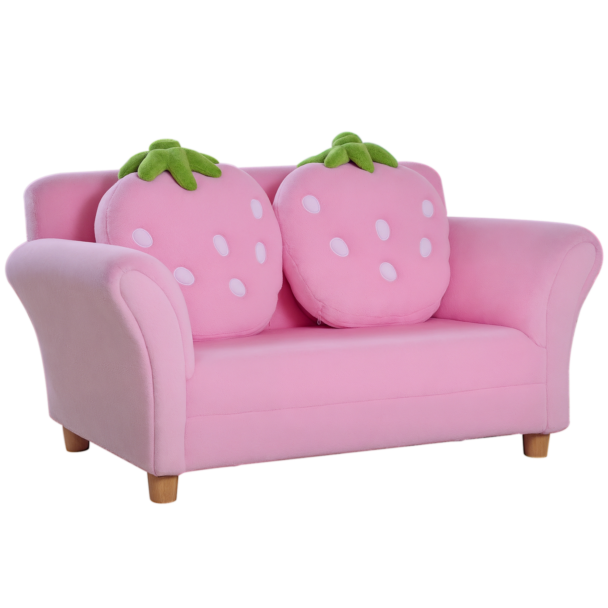 Kindersessel Kindersofa mit Korallenvlies-Optik, massiven Holzfüßen Sessel aus Schaumstoff Kinderstuhl für Kinderzimmer, Spielzimmer, 90 x 53 x 48cm, Rosa