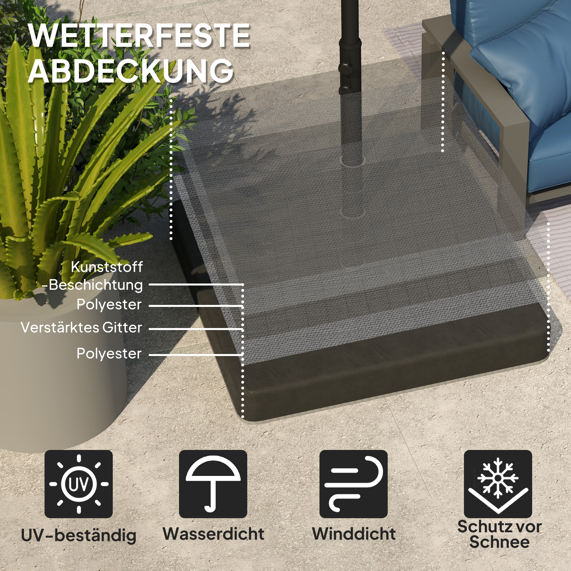 Basisgewichte für Sonnenschirmständer, Wasserdicht, mit Sand befüllbar, Kunststoff, 89L x 89B x 10,5H cm, Schwarz