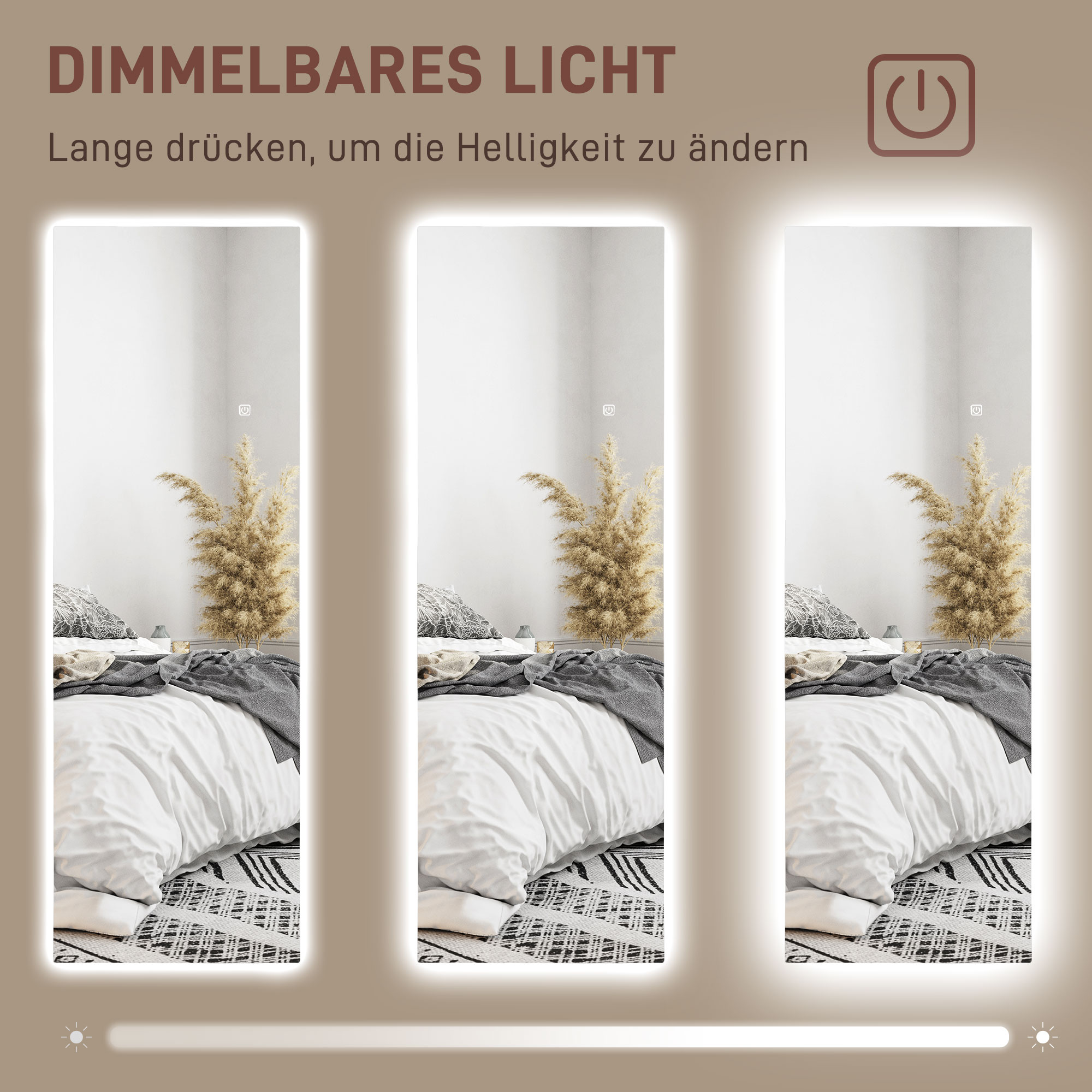 LED Ganzkörperspiegel, dimmbar, rahmenlos, Touch-Steuerung, 40 x 120 cm
