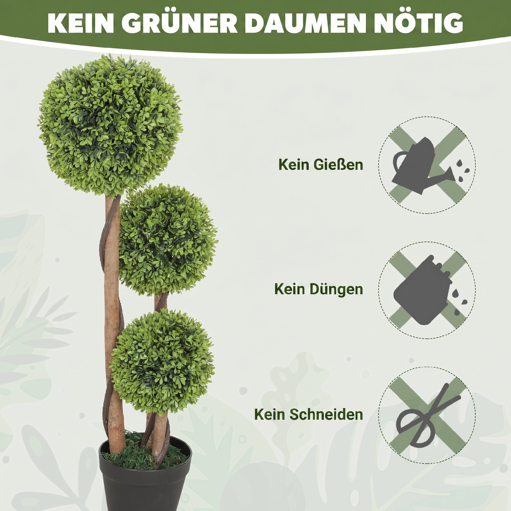 künstlicher Buchsbaum 2er Set, Kunstpflanze, realistisches Aussehen, Outdoor, Grün + Schwarz