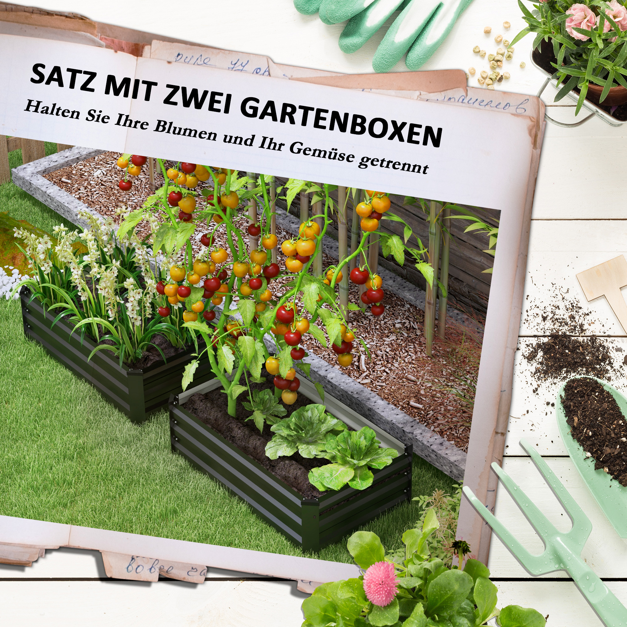 Hochbeet Gartenbeet Kräuterbeet, wetterbeständig, offener Boden, 100 x 60 x 30 cm, Dunkelgrau
