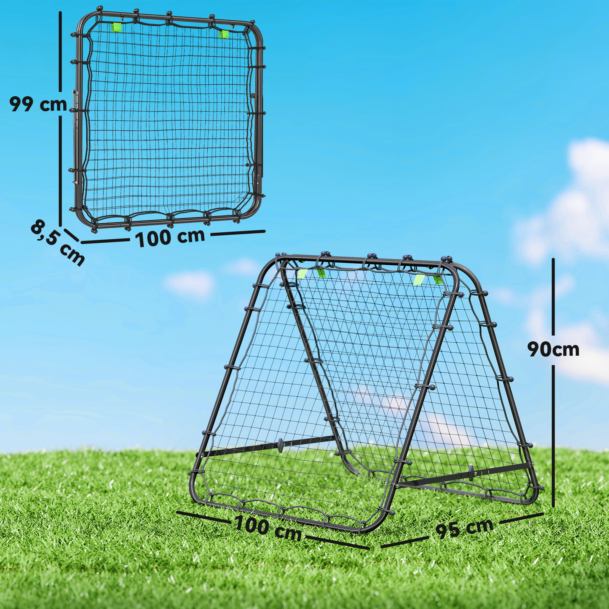 Fußballtor, verstellbar, klappbar, Metallrahmen, 100 x 68-95 cm, Schwarz