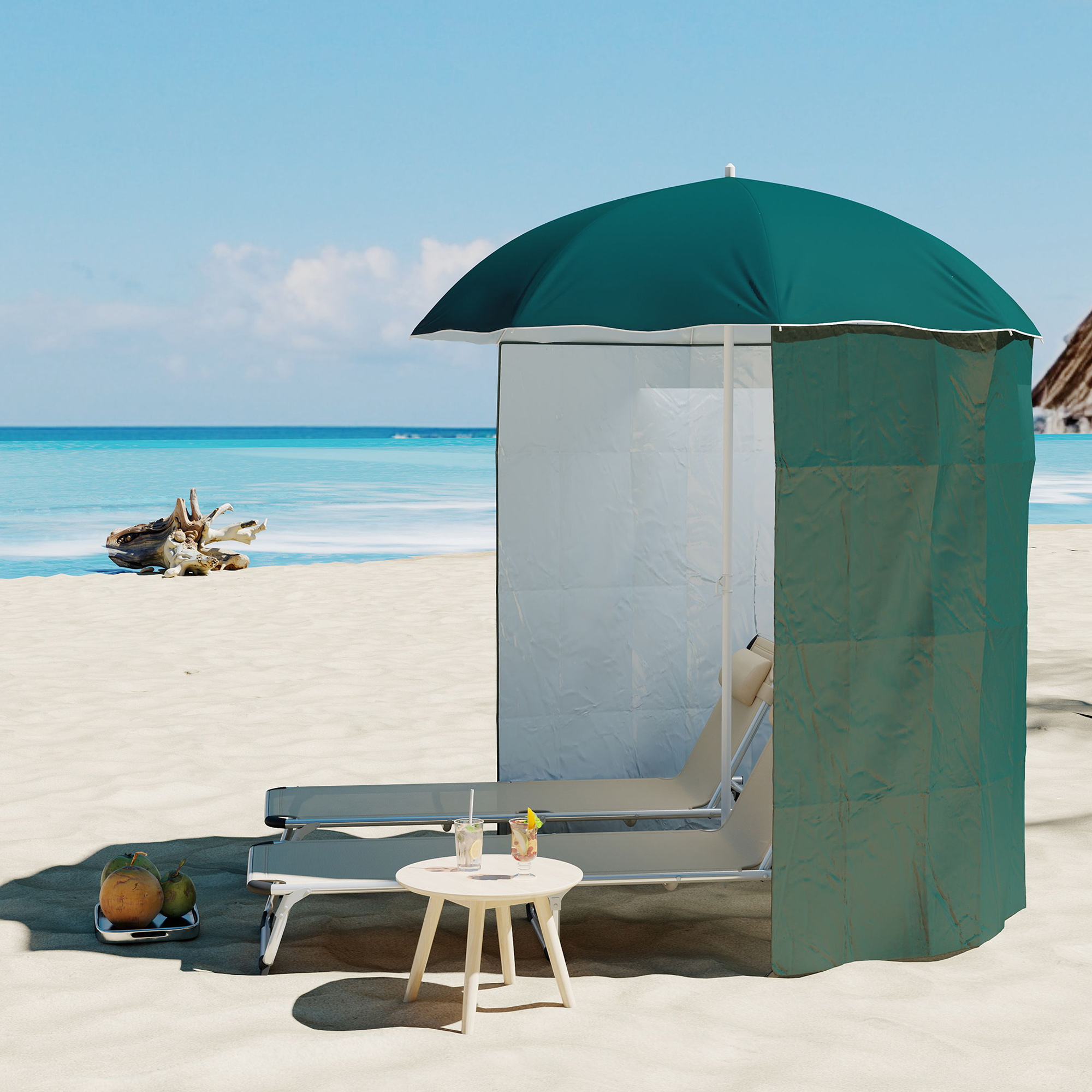 Sonnenschirm Strandschirm Sonnenschutz mit Seitenwand Strand Polyester Dunkelgrün 2,2 x H2,2m