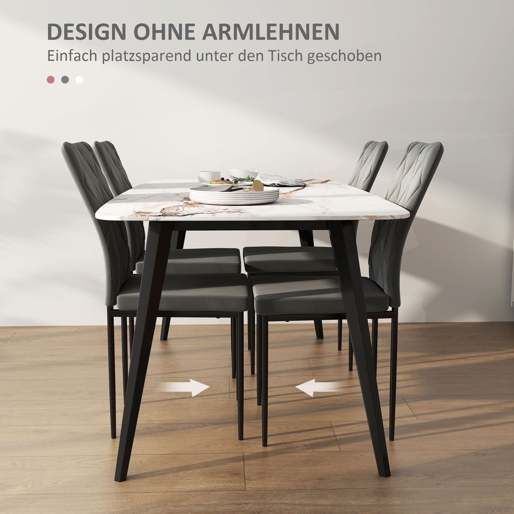4er-Set Esszimmerstühle in Samtoptik, Moderne Polsterstühle mit Metallbeinen, für Esszimmer, Schlafzimmer, Küche, Grau