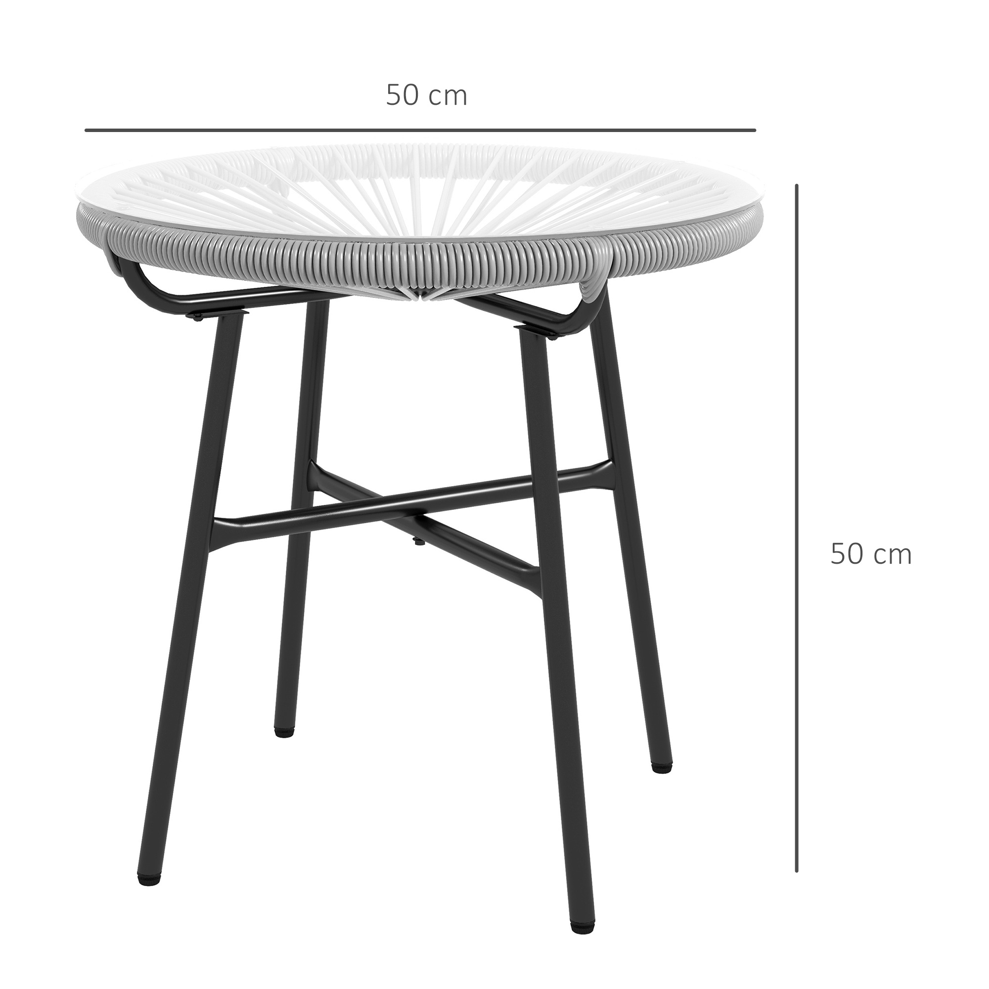 Gartentisch Boho-Stil Outdoor Beistelltisch, PE-Rattan, gehärtetes Glas, wetterbeständig, 50 cm x 50 cm x 50 cm, Grau