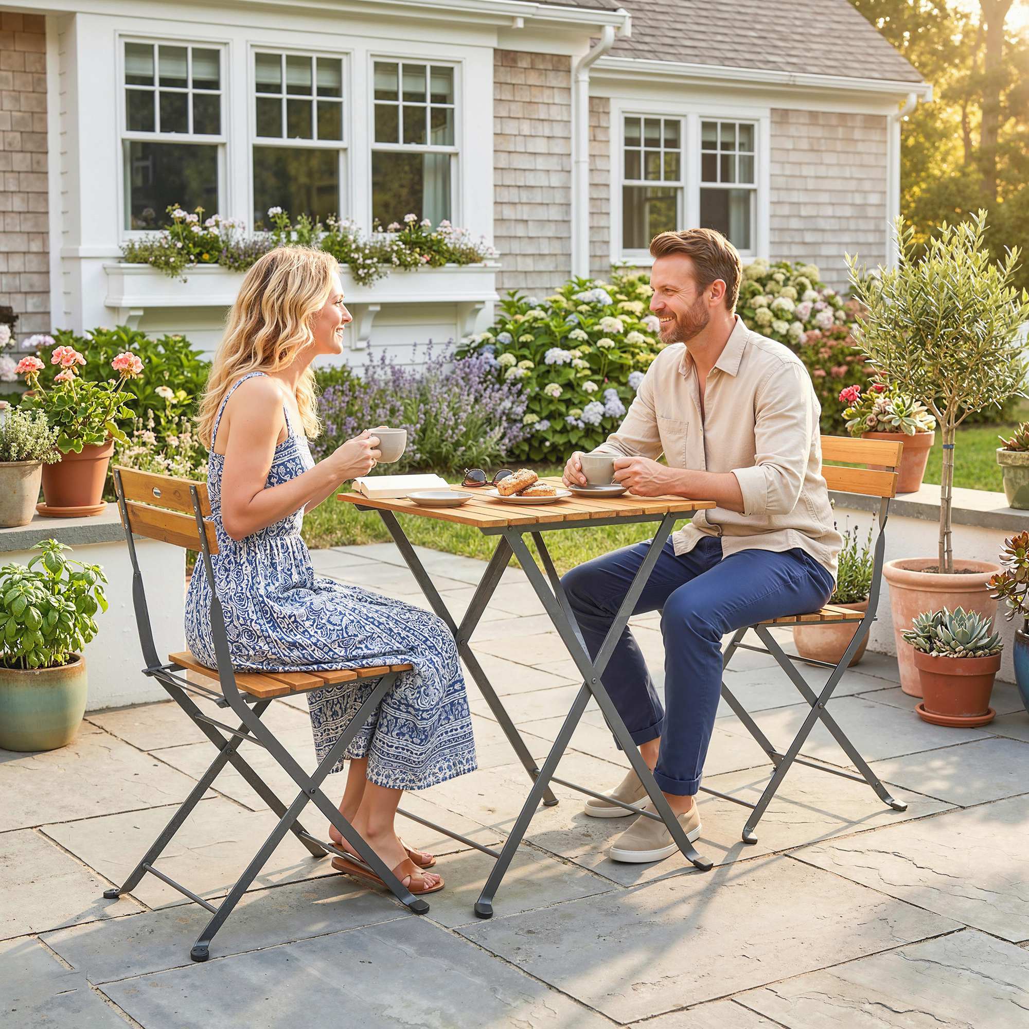 Sitzgruppe 3 tlg. Essgruppe für 2 Personen klappbarer Esstisch mit 2 klappbare Stühle für Terrasse Balkon Teak