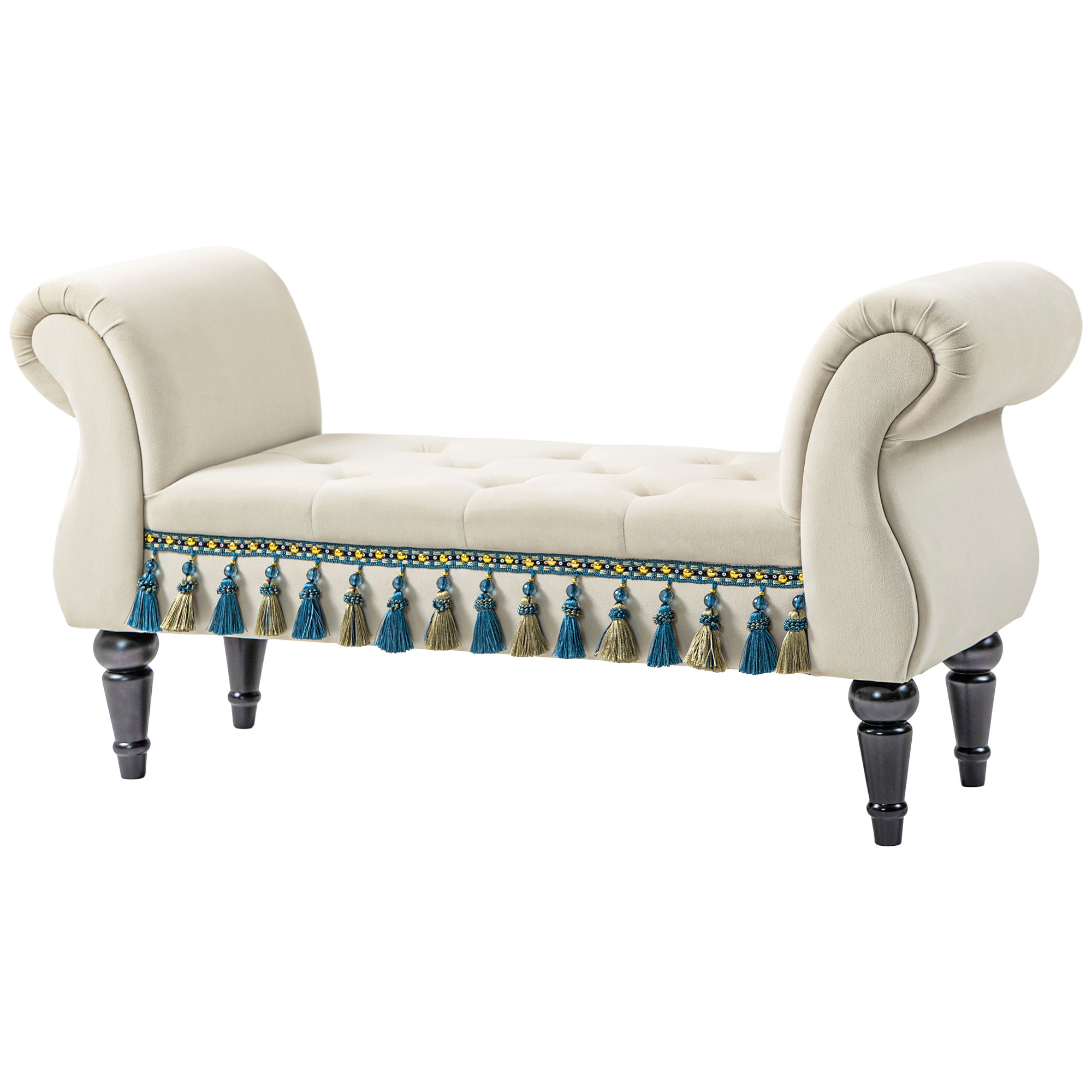 Polsterbank, Sitzbank, Vintage-Design, bis 150 kg, 117x40x58 cm, Beige