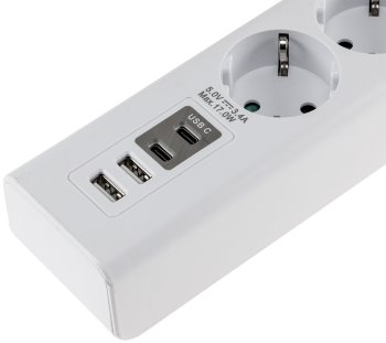 Steckdosenleiste mit Ladebuchsen für USB / USB-A /USB-C,5-fach, weiß, 1,5m Kabel