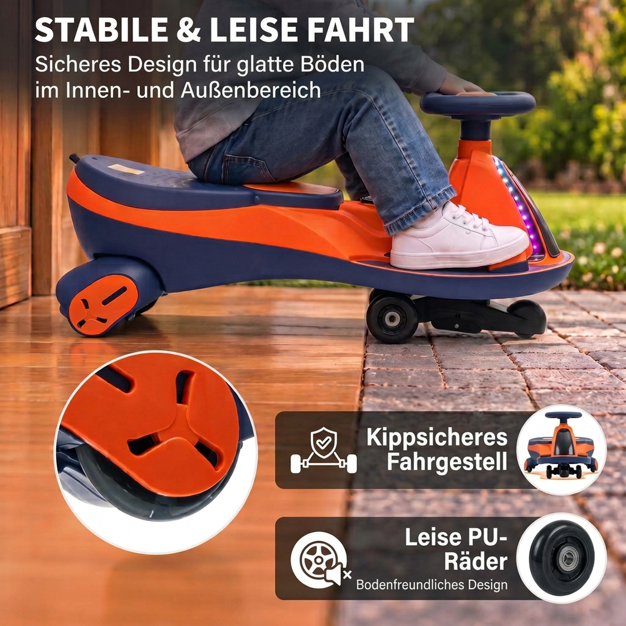 Kinder Elektroauto 12V 2-in-1 Elektrisches Rutschauto mit Lithium-Akku 2 Motoren RGB-Licht Pedal Musik 360° Lenkung