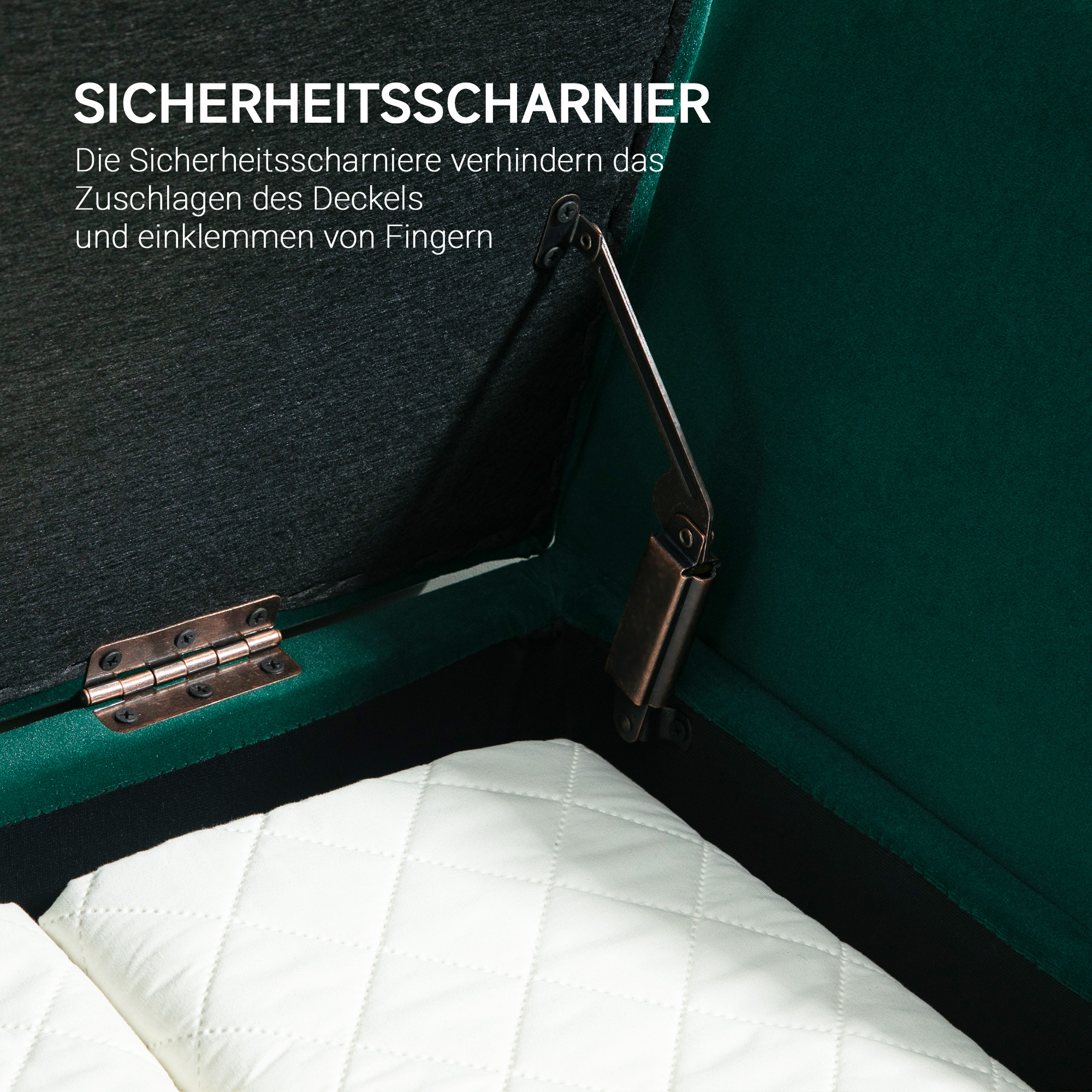Polsterbank mit Stauraum, Armlehnen, Samtartiges Polyester, Kautschukholz, 107 x 42 x 65 cm, Grün
