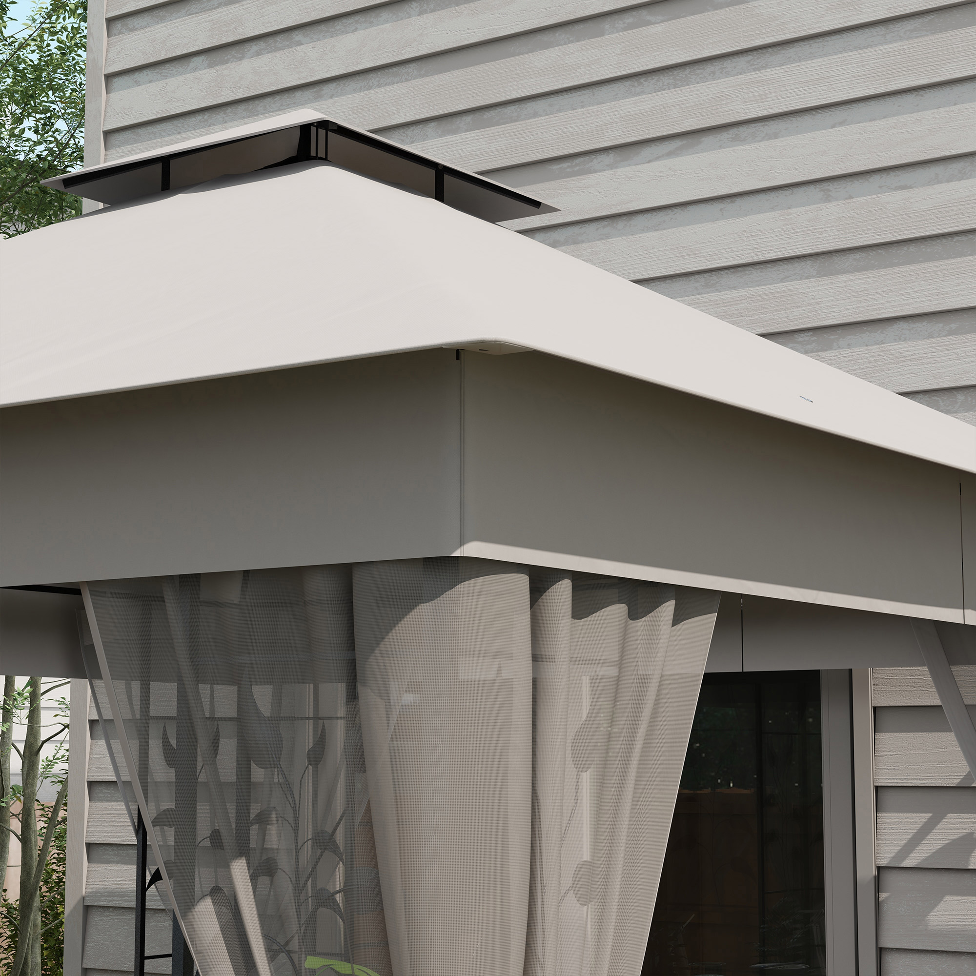Pavillon mit Doppeldach, 3x3 m Wasserabweisend Stabil Winterfest Gartenpavillon mit Moskitonetz Hellgrau