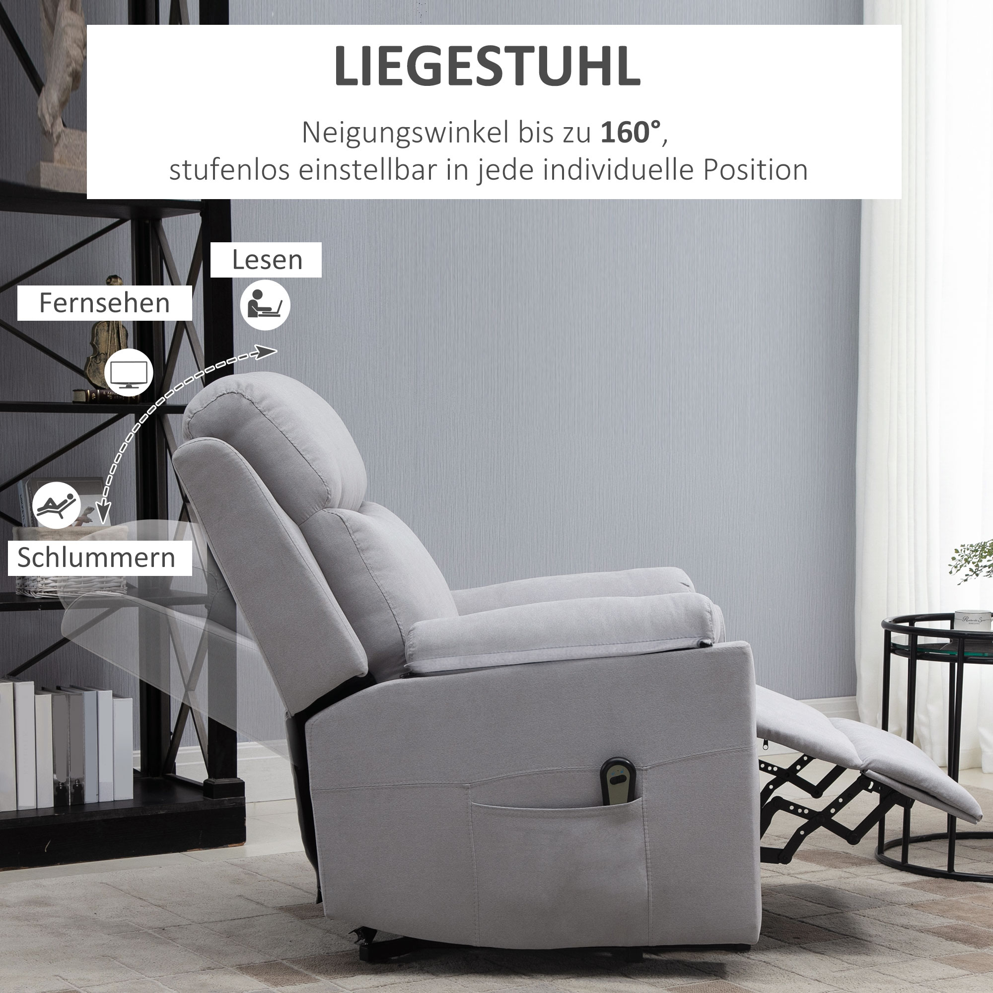 elektrischer Aufstehsessel Sessel mit Aufstehhilfe für Senior Relaxsessel TV Sessel mit schlaffunktion und aufstehhilfe Fernsehsessel Liegefunktion Leinen-Touch Hellgrau 83 x 89 x 102 cm