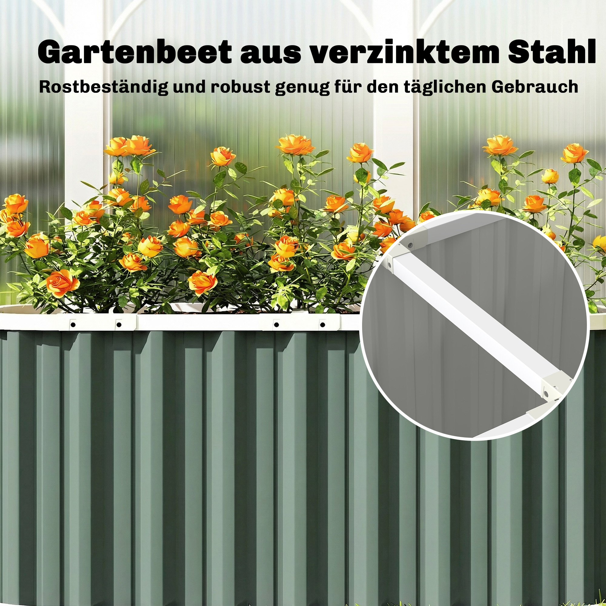 Hochbeet Metall 136 x 53 x 61 cm Tief Gartenbeet mit Schutzkanten Pflanzenetiketten Handschuhe Offenem Boden