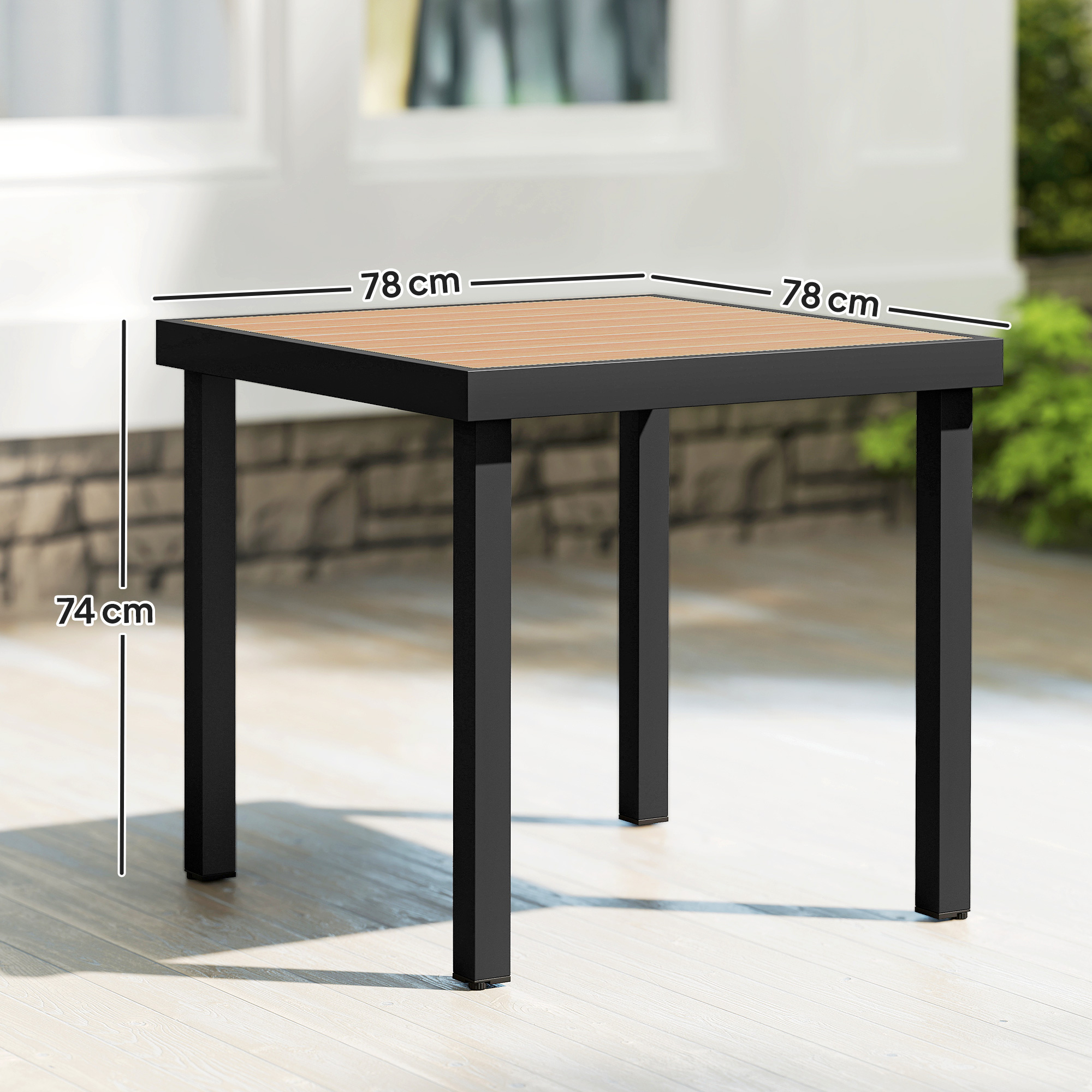 Gartentisch Kunststoff 78 x 78 x 74 cm Wetterfest Aluminiumrahmen, Buffettisch Campingtisch für 4 Personen Balkontisch Terrassentisch Outdoor Esstisch für Garten, Terrasse Balkon Schwarz