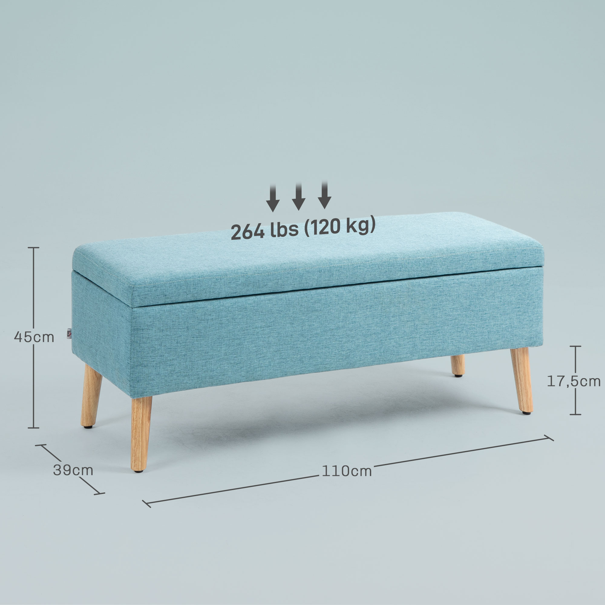 Sitzbank mit Stauraum, bis 220 kg, Leinenoptik, 110x39x45cm, Blau