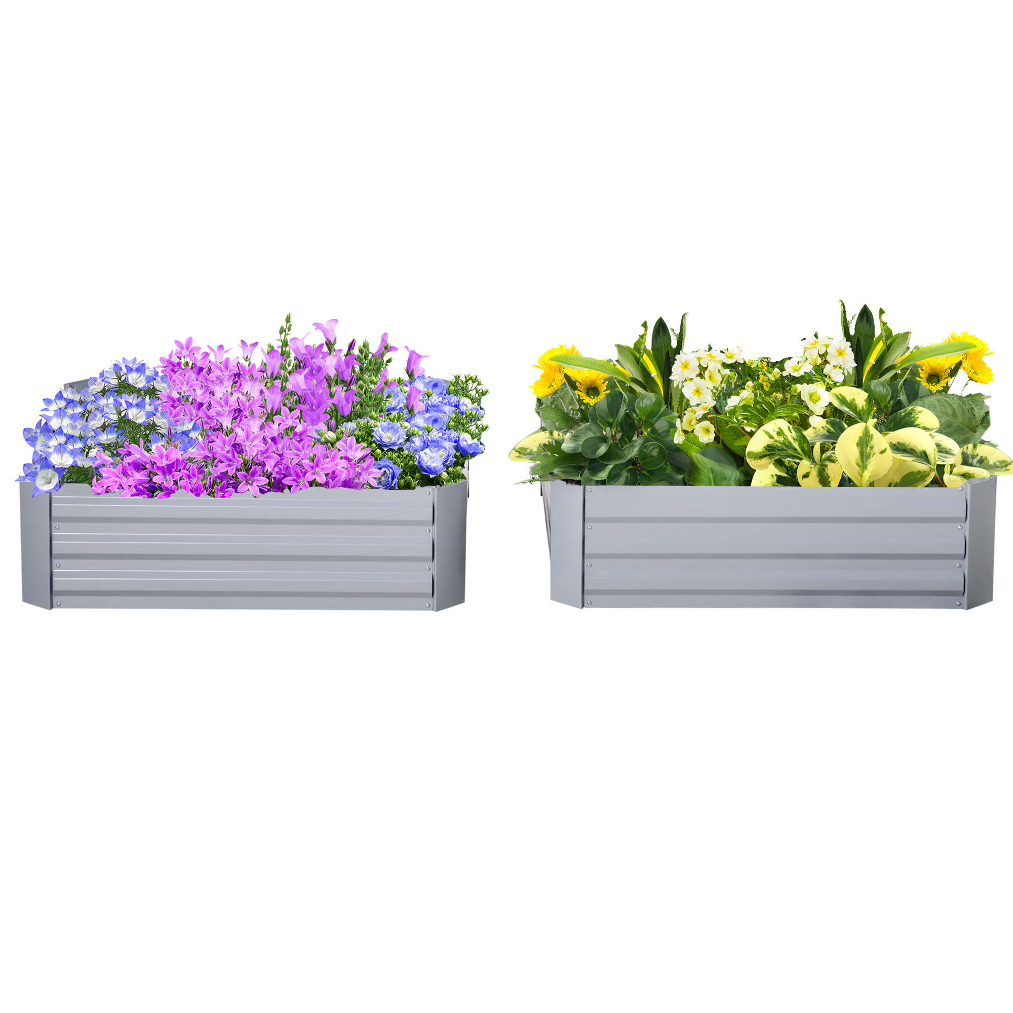 Pflanzkasten, 2er-Set, Blumenkasten, offener Boden, Stahlrahmen, grau, (2 x) 100 x 100 x 30 cm