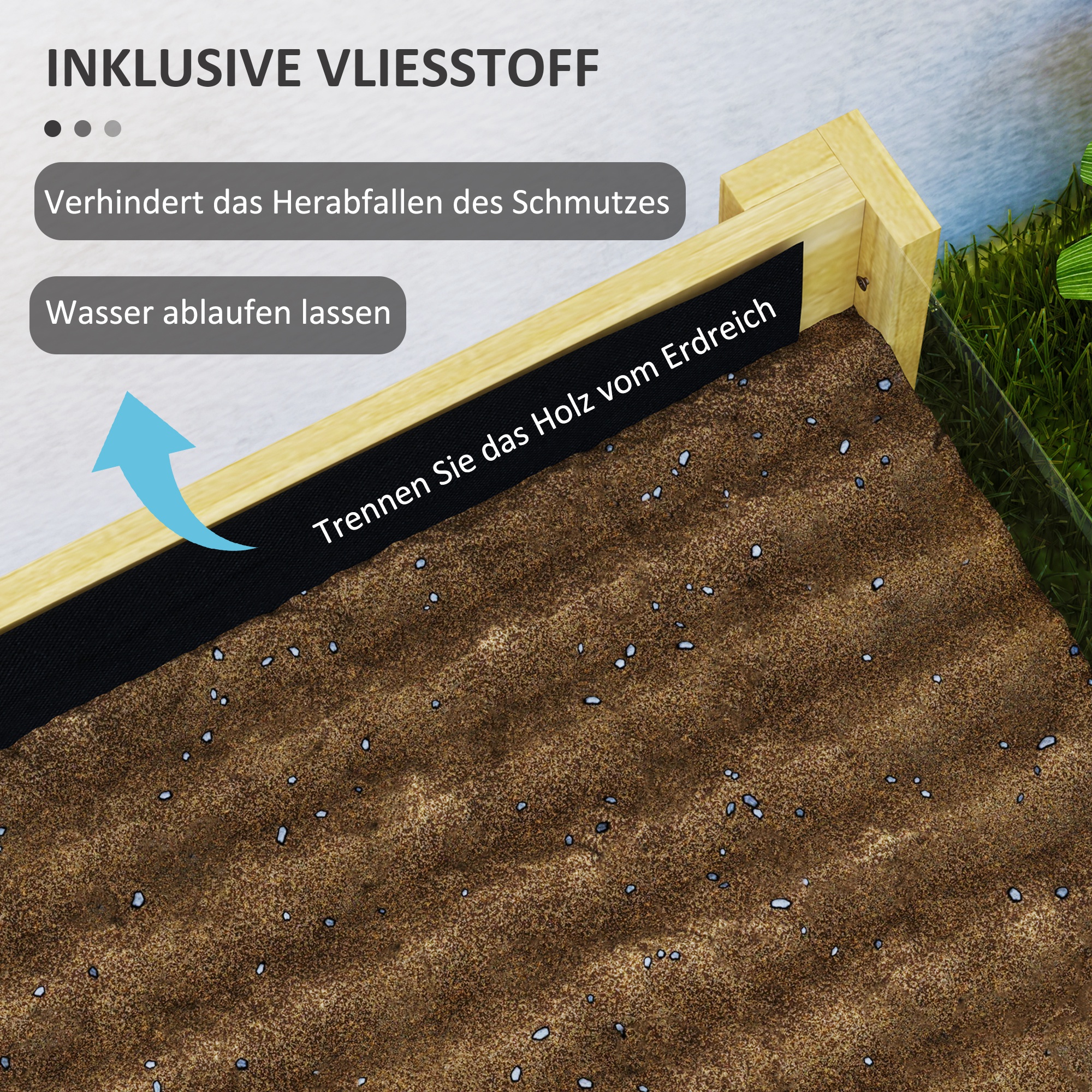 Hochbeet, Holz-Pflanzbox mit Acrylplatten an zwei Seiten, für 118 L Erde, Wasserabflusslöcher, 110 x 50 x 80 cm