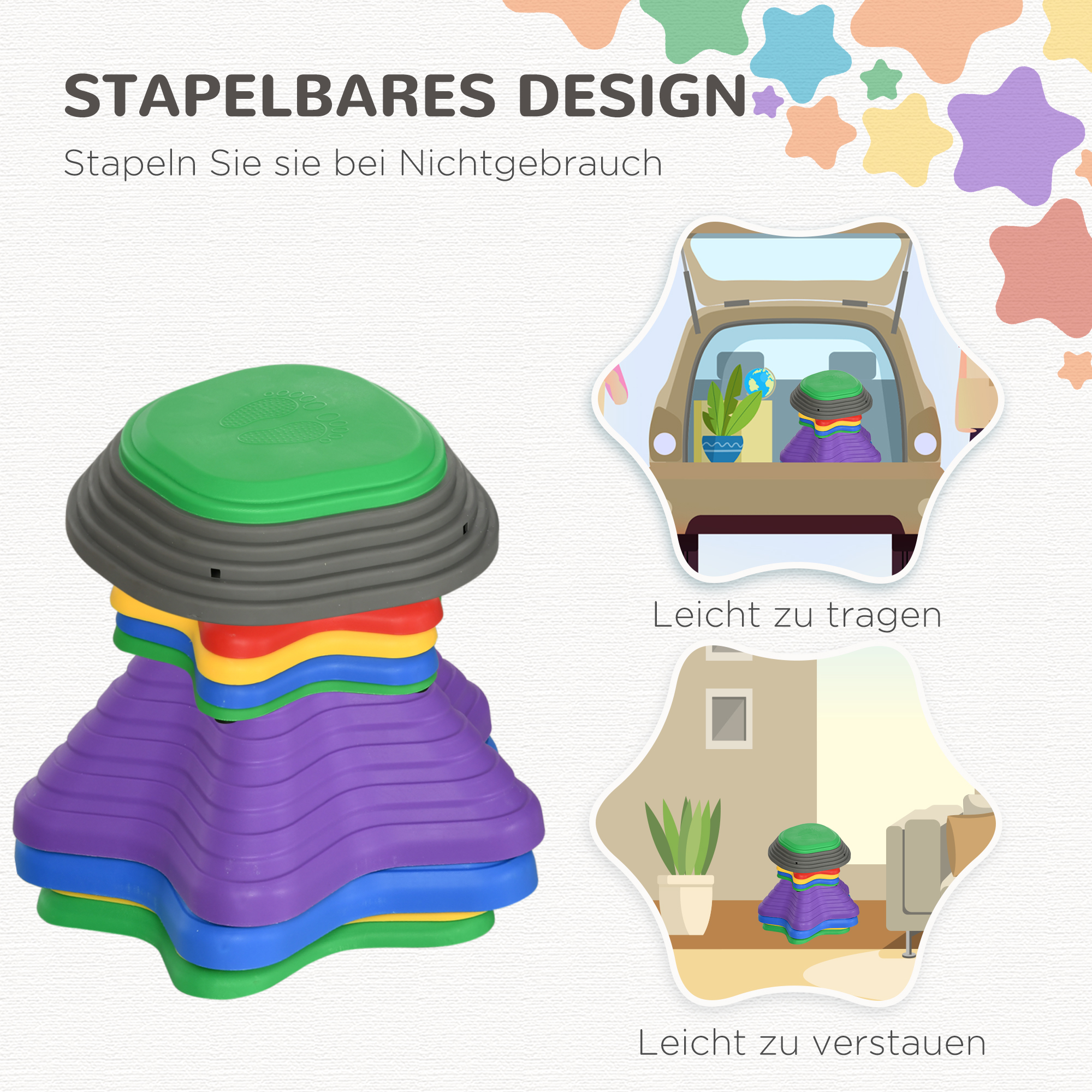 Trittsteine-Set für Kinder ab 3 Jahren, 11 Steine, rutschfest, bis 80 kg, Seestern-Design