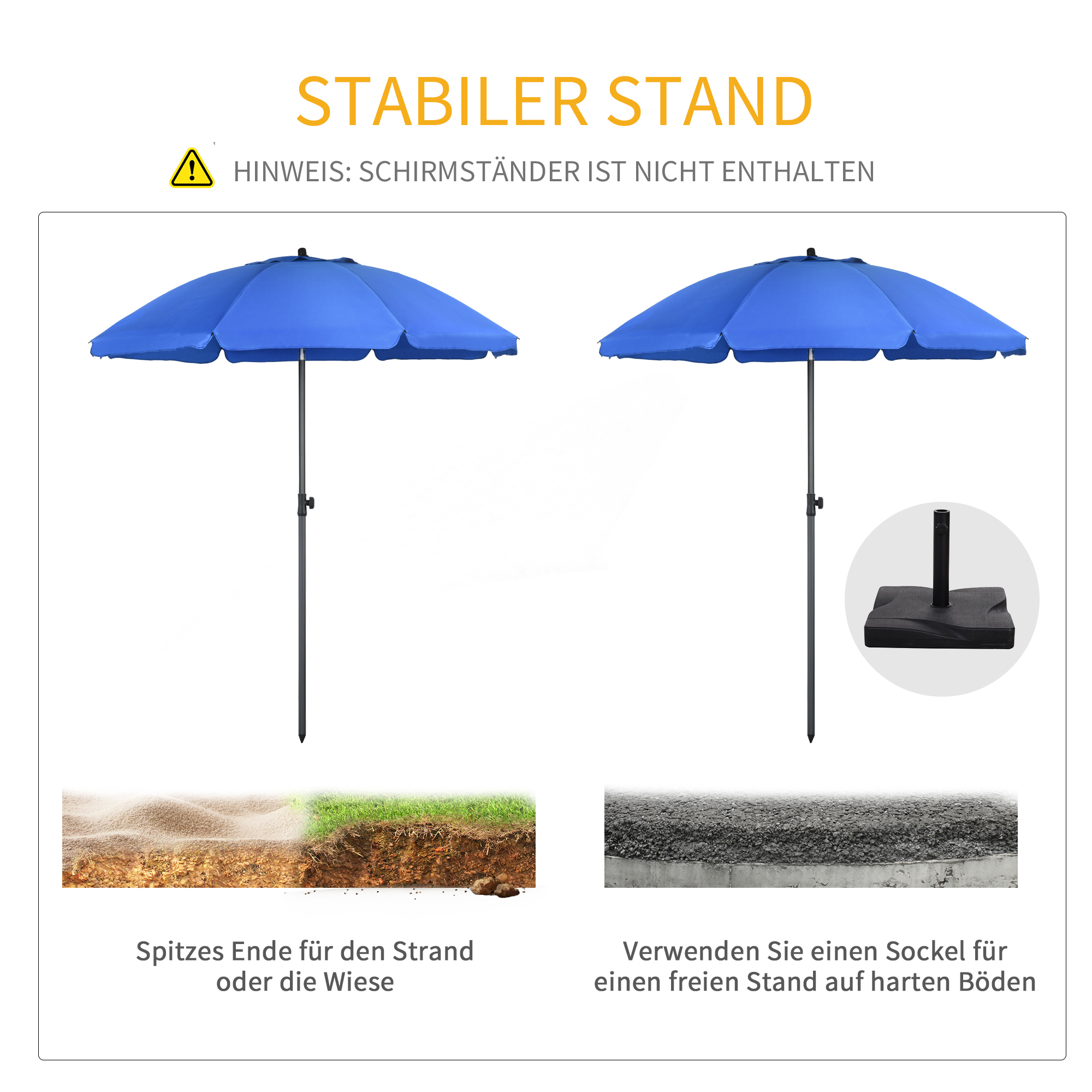 Strandschirm, Sonnenschirm, mit Belüftungsöffnungen, verstellbare Neigung, UV50+ Ø1,80, Blau