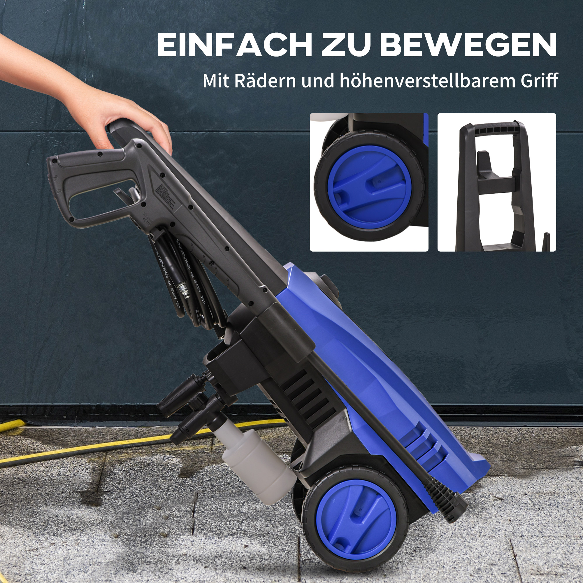 Hochdruckreiniger 5-tlg. Zubehör, verstellbare Spritzdüse, 150 bar Druck, 1800 W, max. 510 l/h