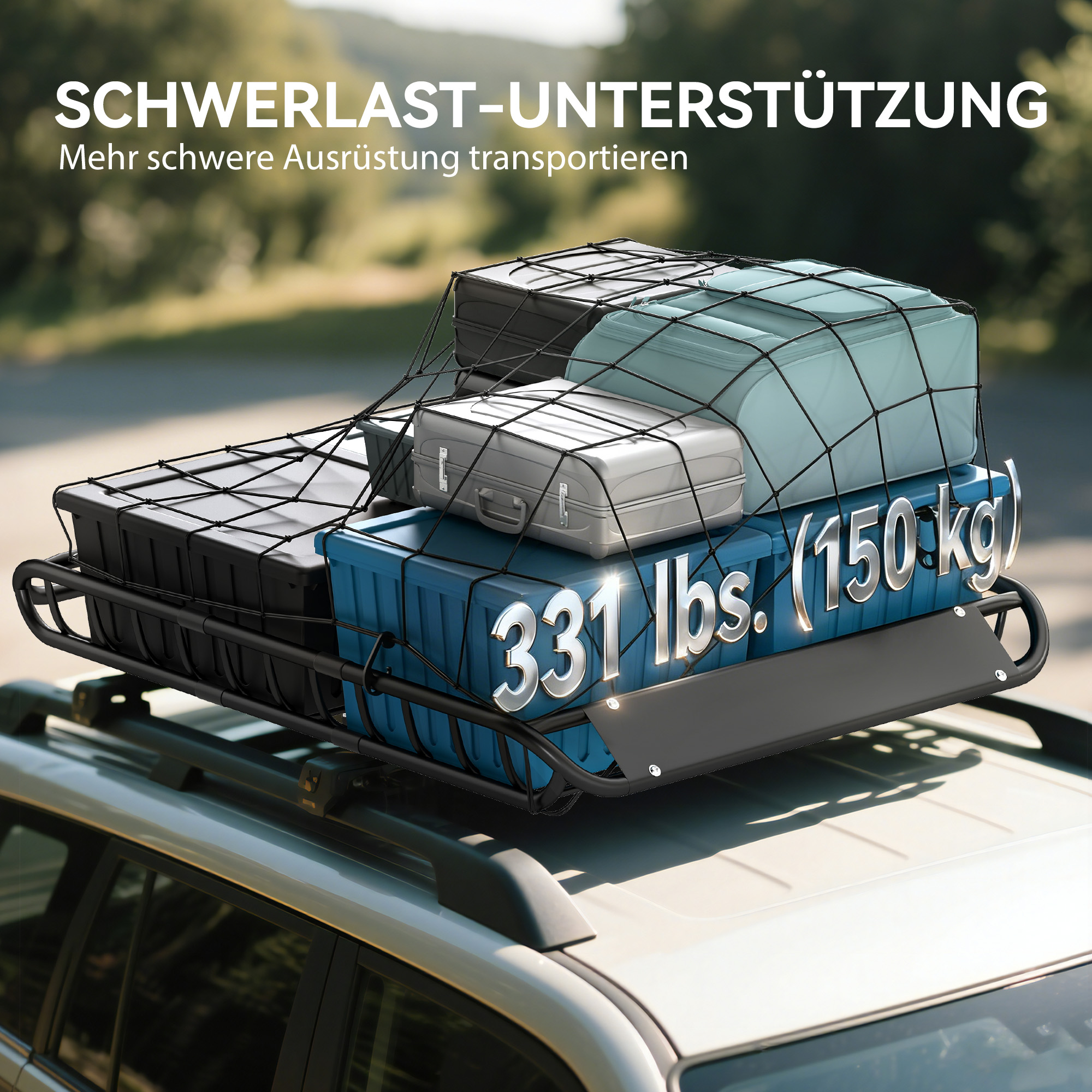 Dachgepäckträger Universal Dachkorb mit Windschutz, bis 150 kg, 116 x 92 x 11,5 cm für SUV Trucks Schwarz