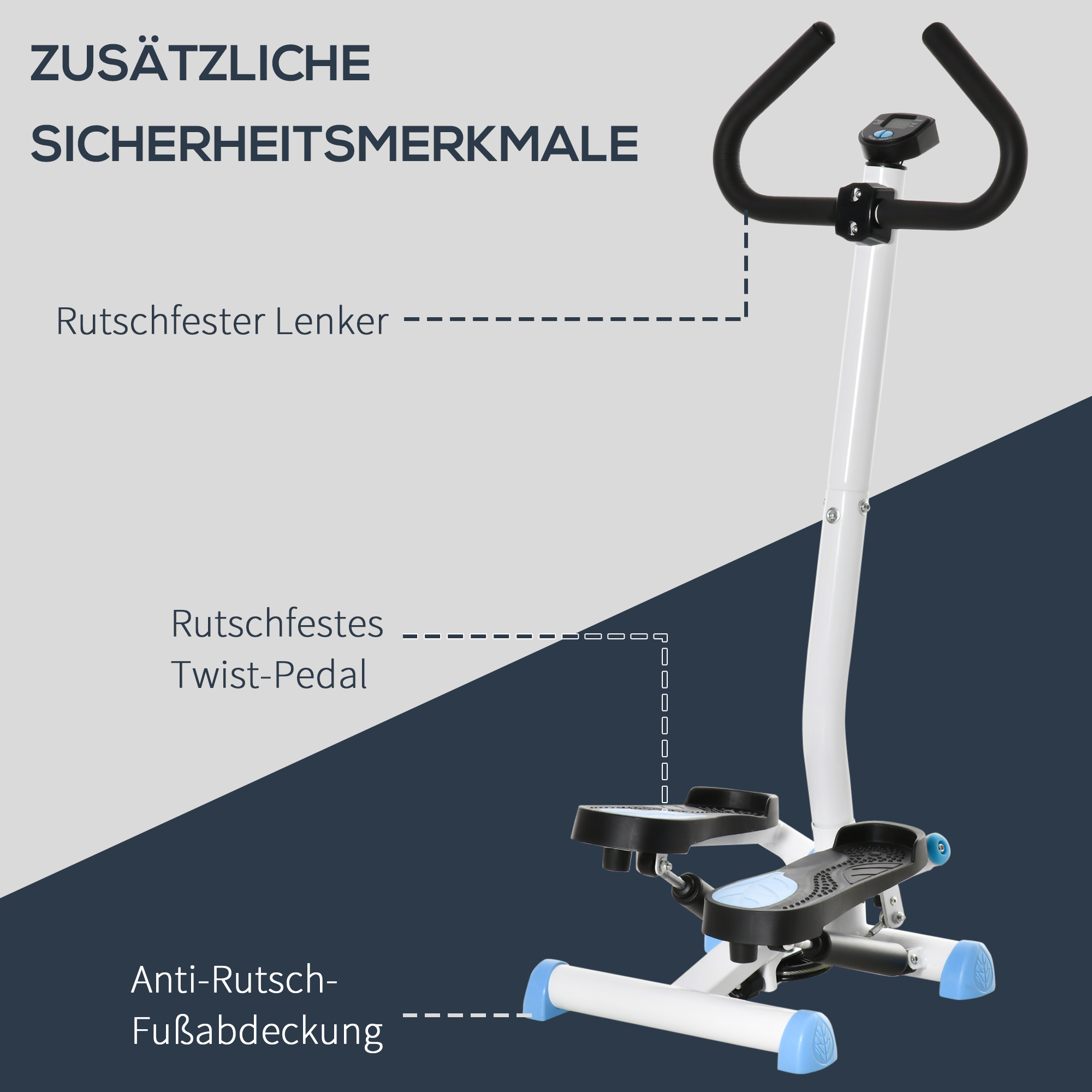 Stepper Fitnessgerät, LCD-Monitor, rutschfeste Pedale, Stahl und ABS, 55x44x108 cm, bis 100 kg
