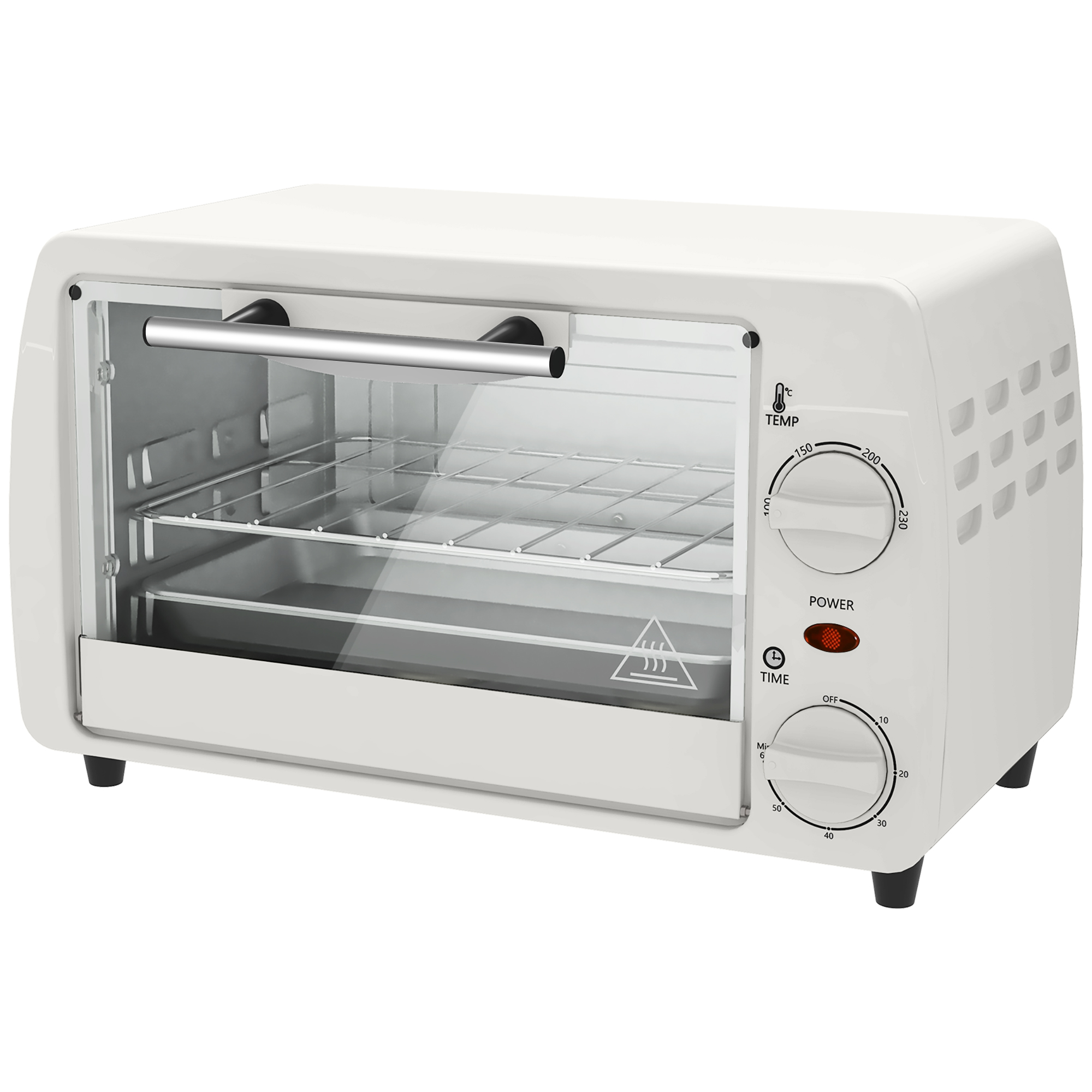Mini-Ofen Toasterofen, 1 Backblech, 1 Grilrost, 10 L Kapazität, Timer-Funktion, 36,5 cm x 26 cm x 22 cm, Cremeweiß