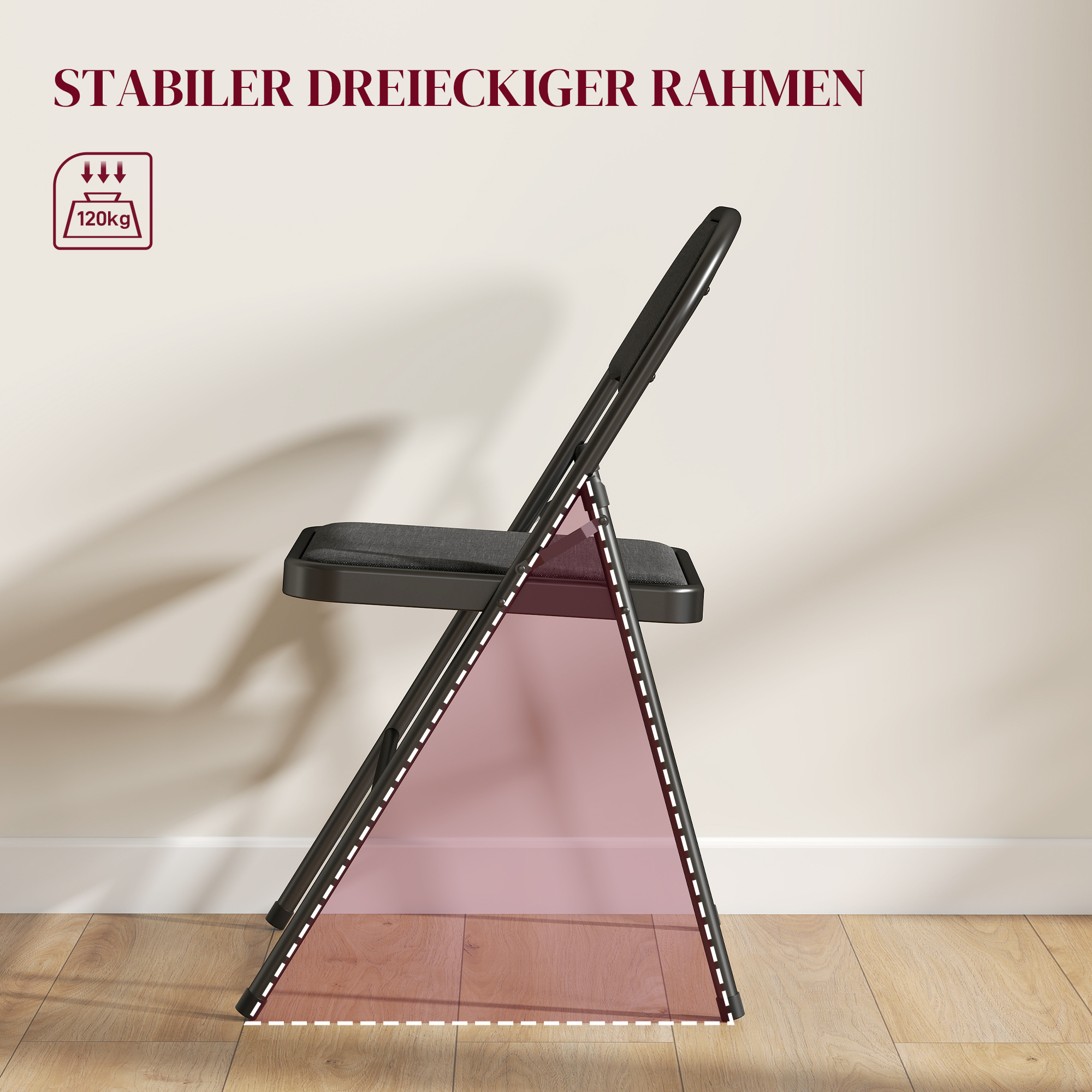 2er-Set Klappstühle, Tragbare Bürostühle, Metallbeine, Faltstuhl für Büro, Empfang, Wartezimmer, Leinenoptik, Schwarz